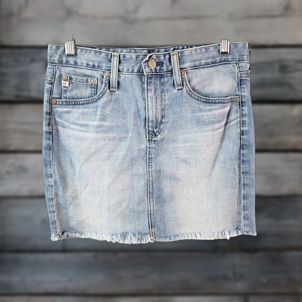 Denime Adriano Goldschmied Womens Sandy Mini Denim Skirt Sz 27 Blue Light Wash Raw Hem Skirt Adults Womens Size 27" / US 4 / IT 40 - 1 Thumbnail