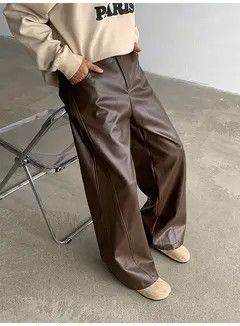 Jean Faux Leather Brown Flare Pants Size US 30 / EU 46 - 6 Thumbnail