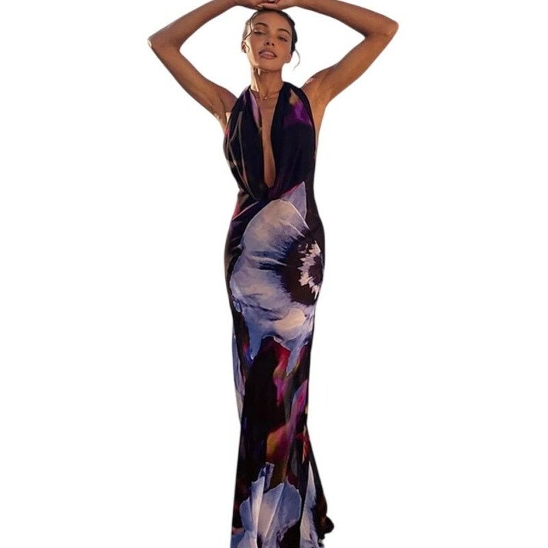 Other Commense Black Floral Print Backless Halter Sleeveless Dress Size S / US 4 / IT 40 - 1 Thumbnail