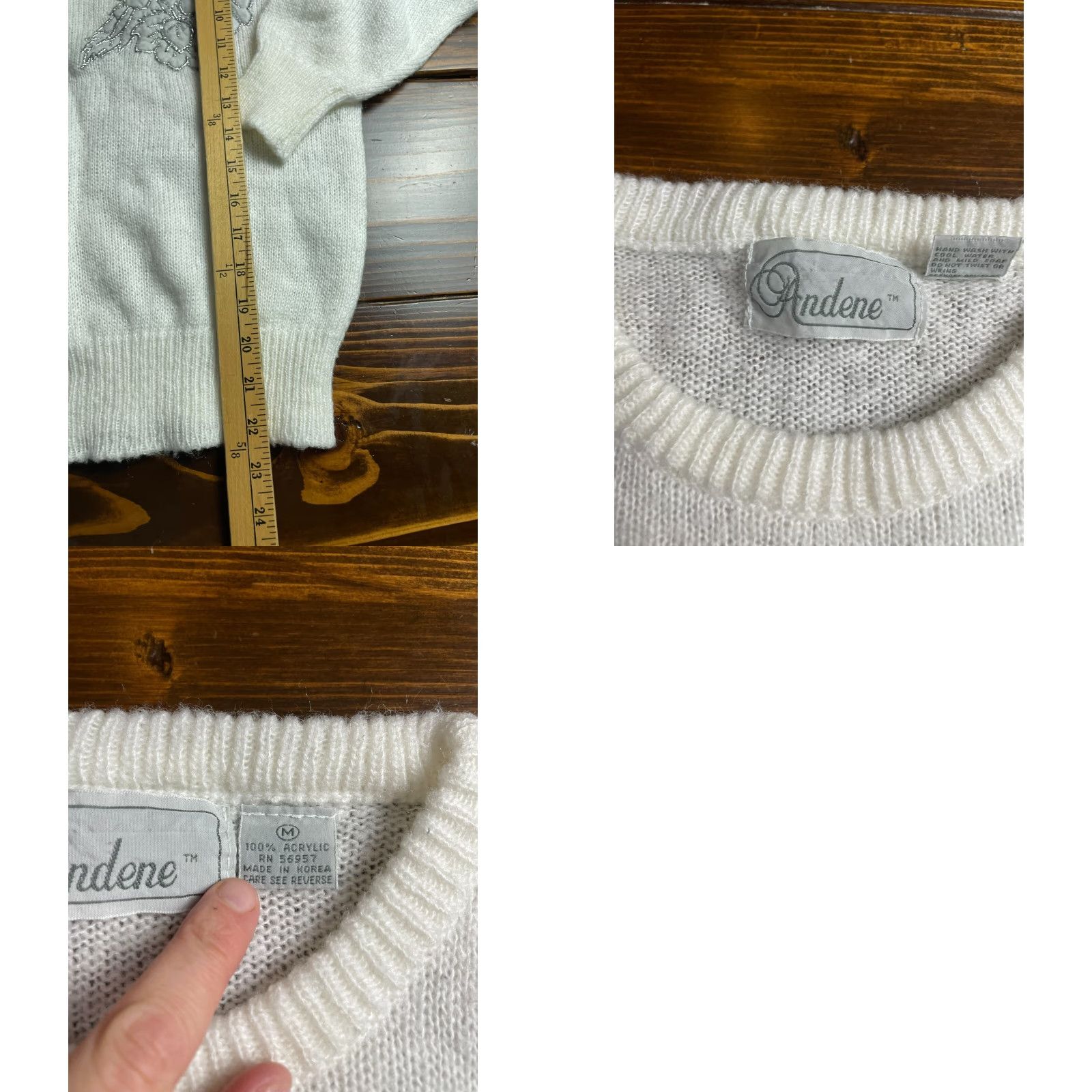 Vintage Andene Sweater Women's Size M White Jeweled Pullover Vintage Knit Regular Long Sleeve Round Neck Sweatshirt Size M / US 6-8 / IT 42-44 - 8 Thumbnail