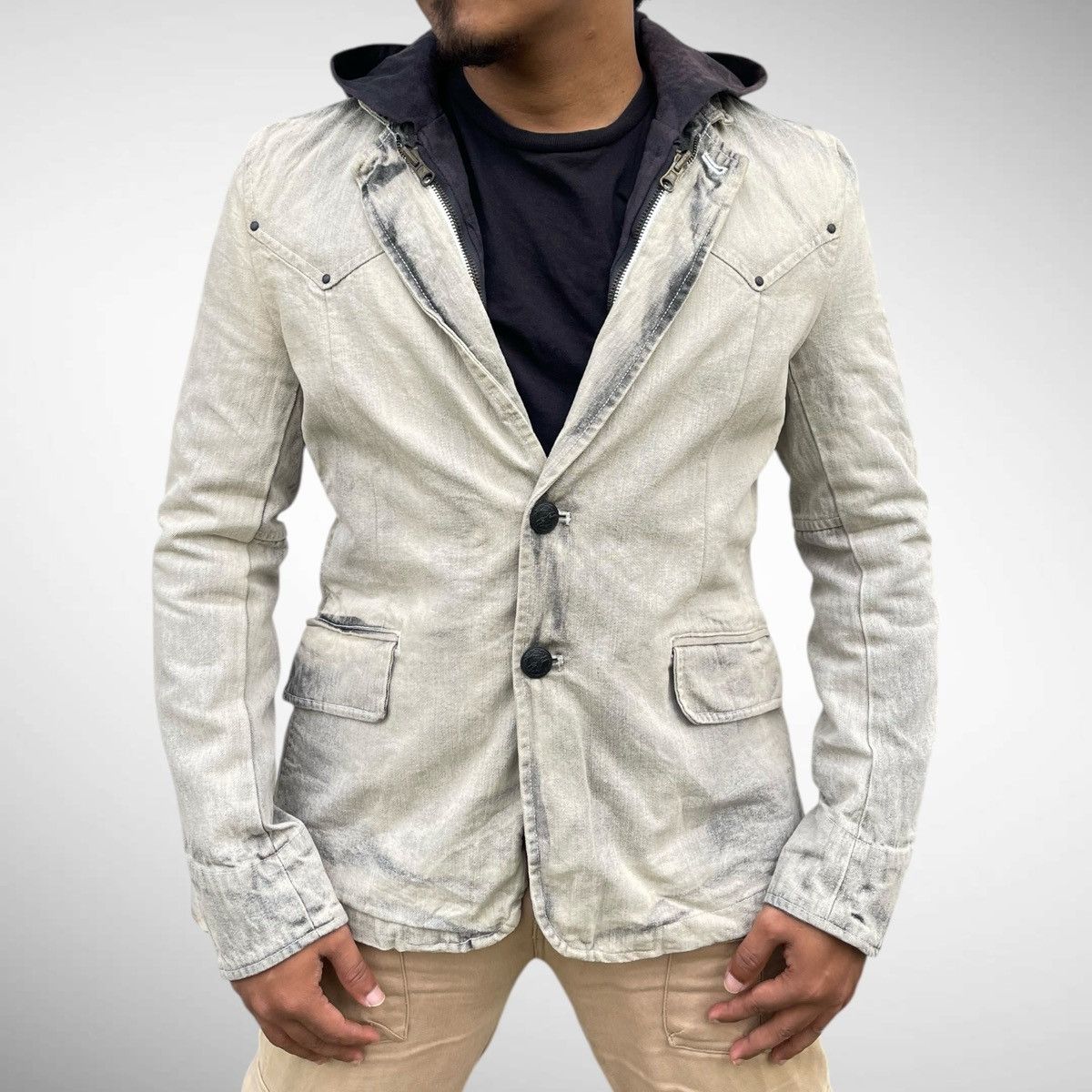 If Six Was Nine 🔥 In The Attic Homme Layered Style Hood Denim Jacket Size US M / EU 48-50 / 2 - 2 Thumbnail