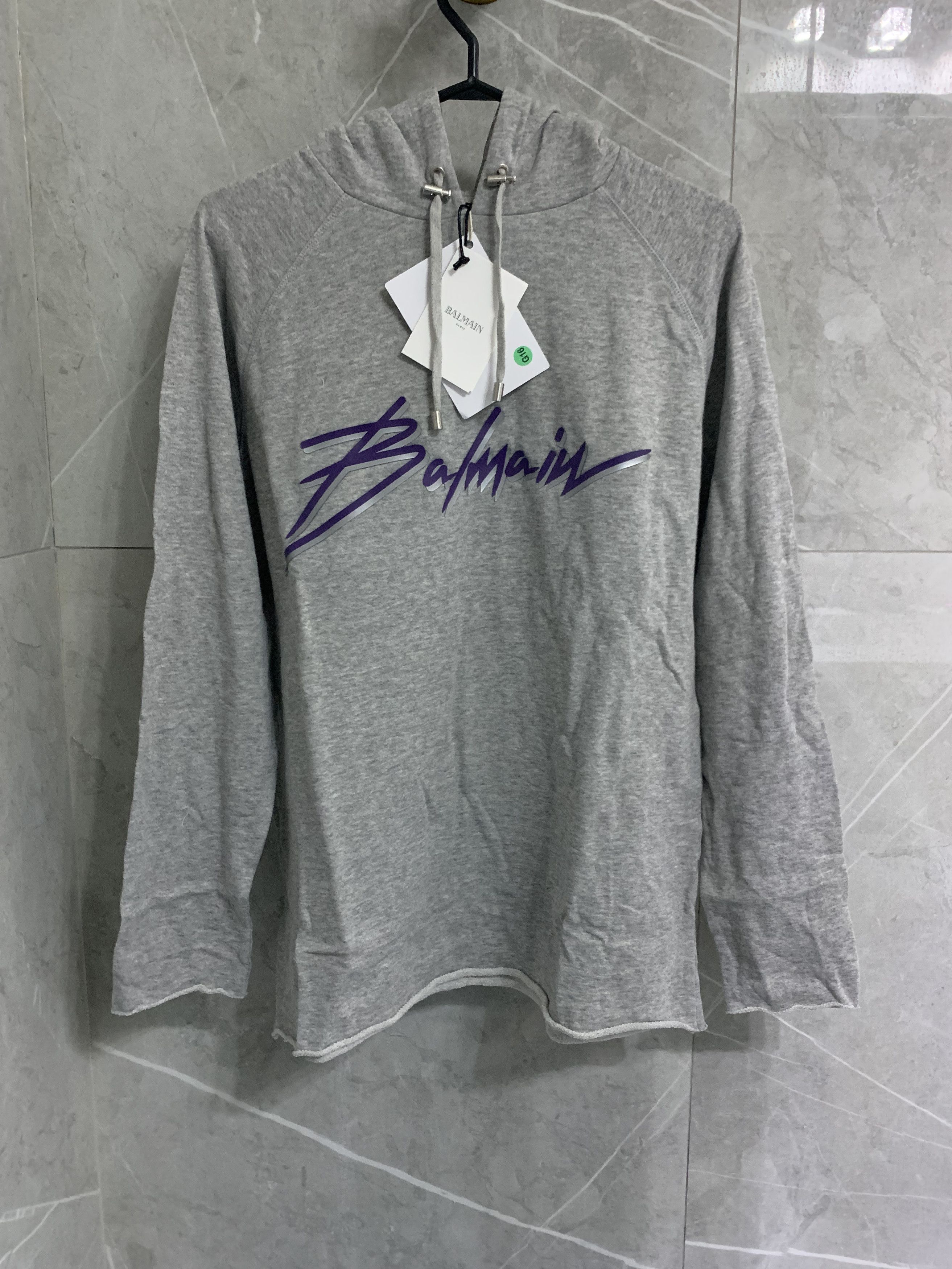 image of Balmain Signature Logo Hoodie in Gray/Purple, Men's (Size Small)