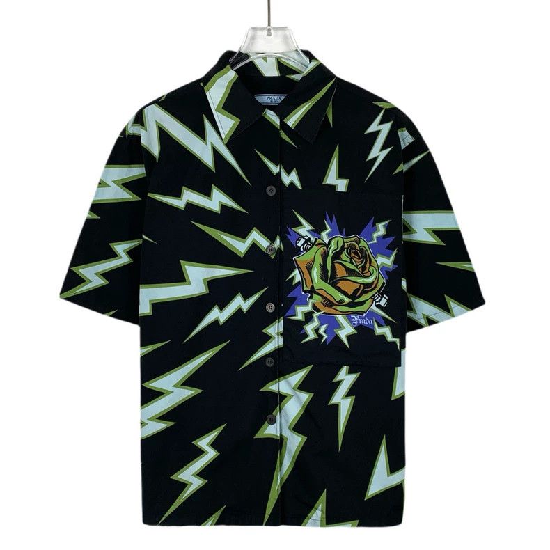 Prada Prada Size 38 Logo floral lightning print lapel color-block Size US XXS / EU 40 - 1 Thumbnail