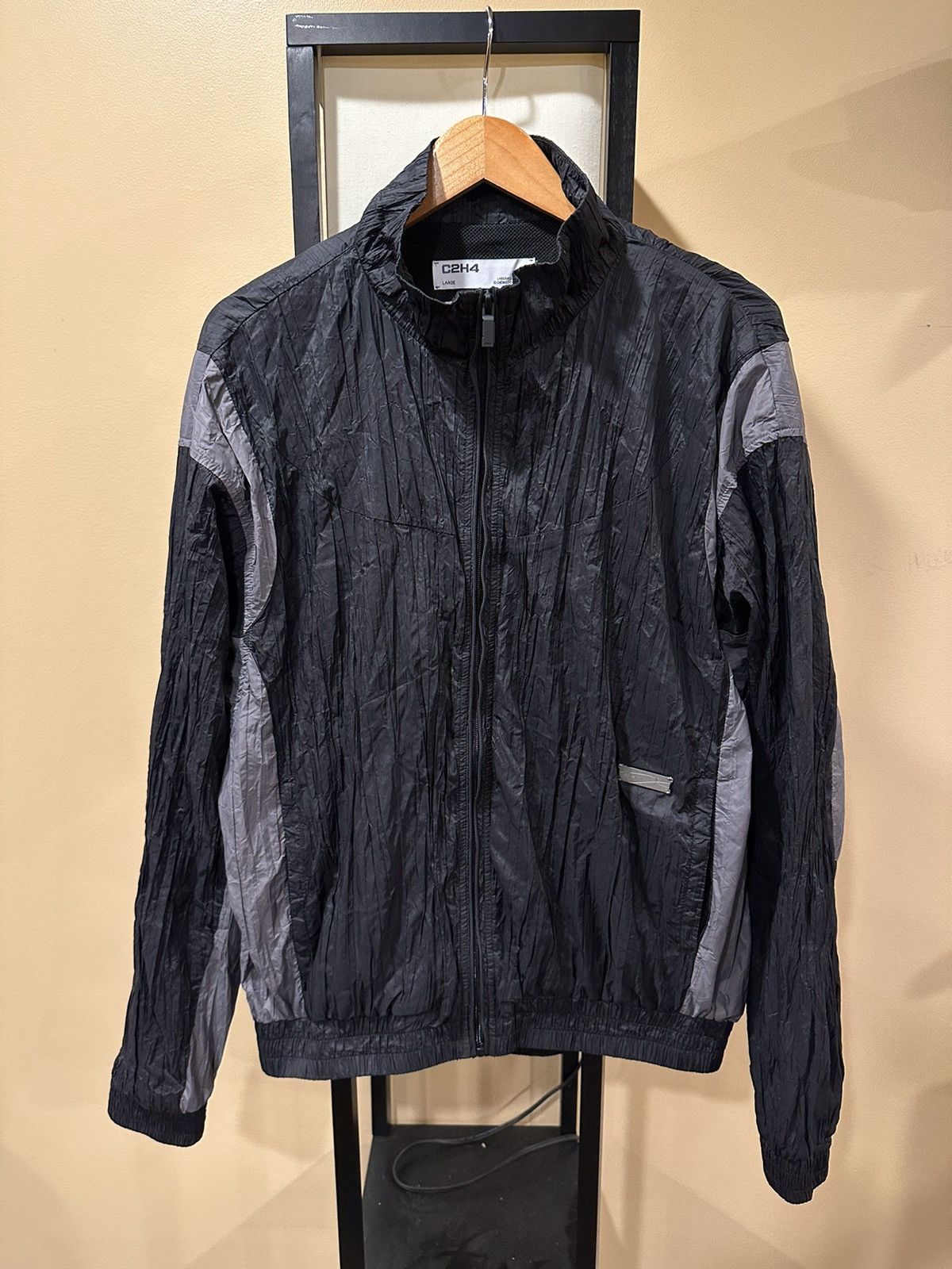 image of C2H4 Wrinkled Nylon Arch Paneled Track Grey/black Jacket, Men's (Size Large)