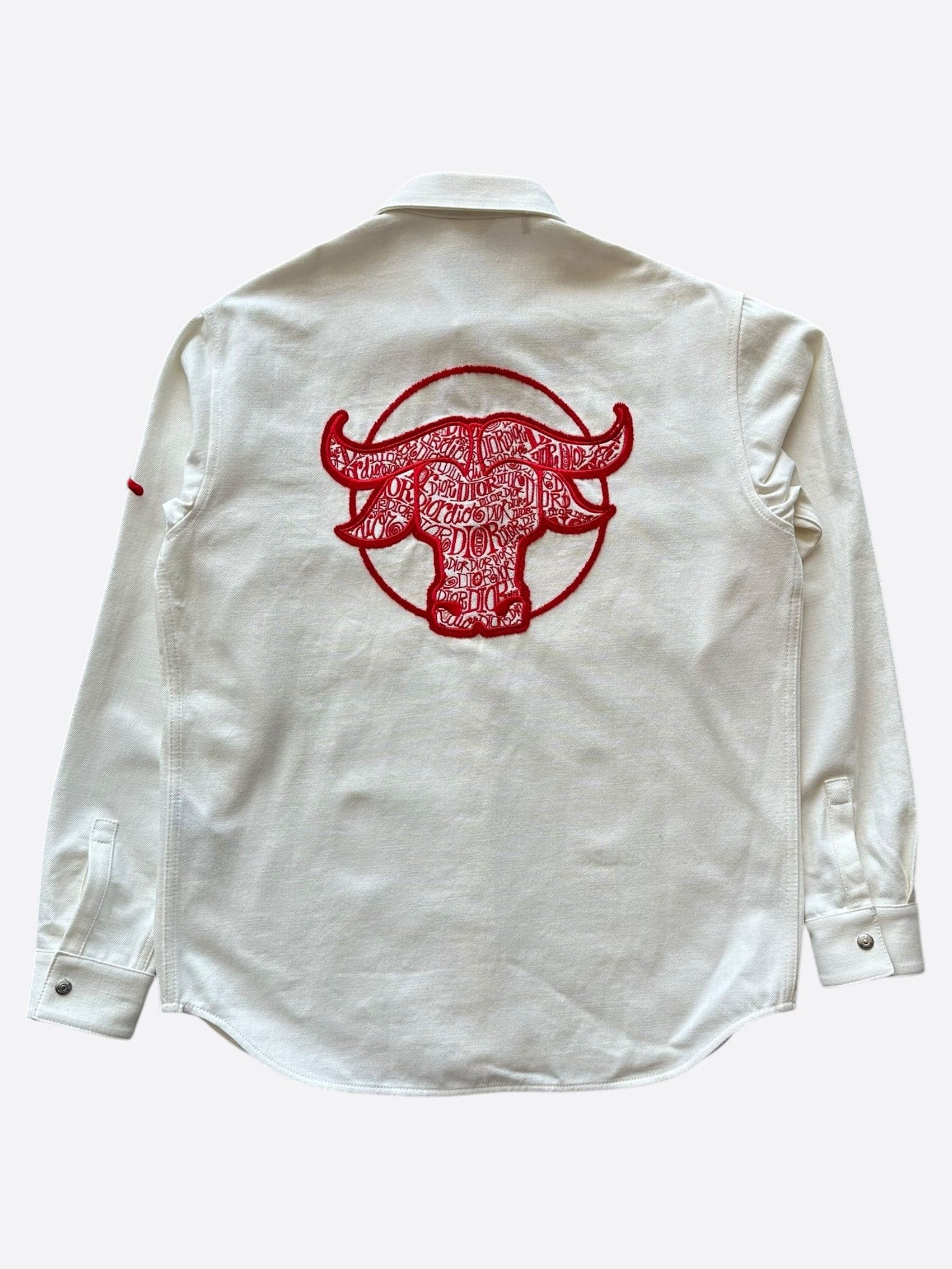 Dior Dior Stussy Cream & Red Ox Logo Denim Button Up Shirt Size US L / EU 52-54 / 3 - 2 Thumbnail