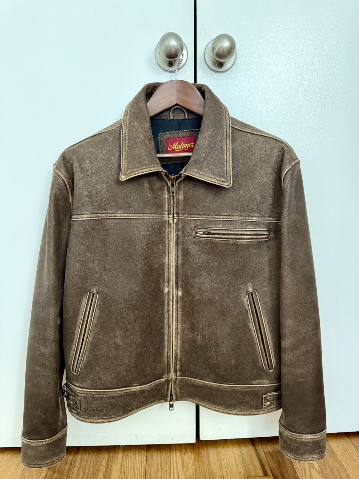 ジャケット・アウター AGED HEAVY WASH LEATHER JACKET mutimer Aged Heavy Wash Leather Jacket - Full-Grain Leather | Mutimer