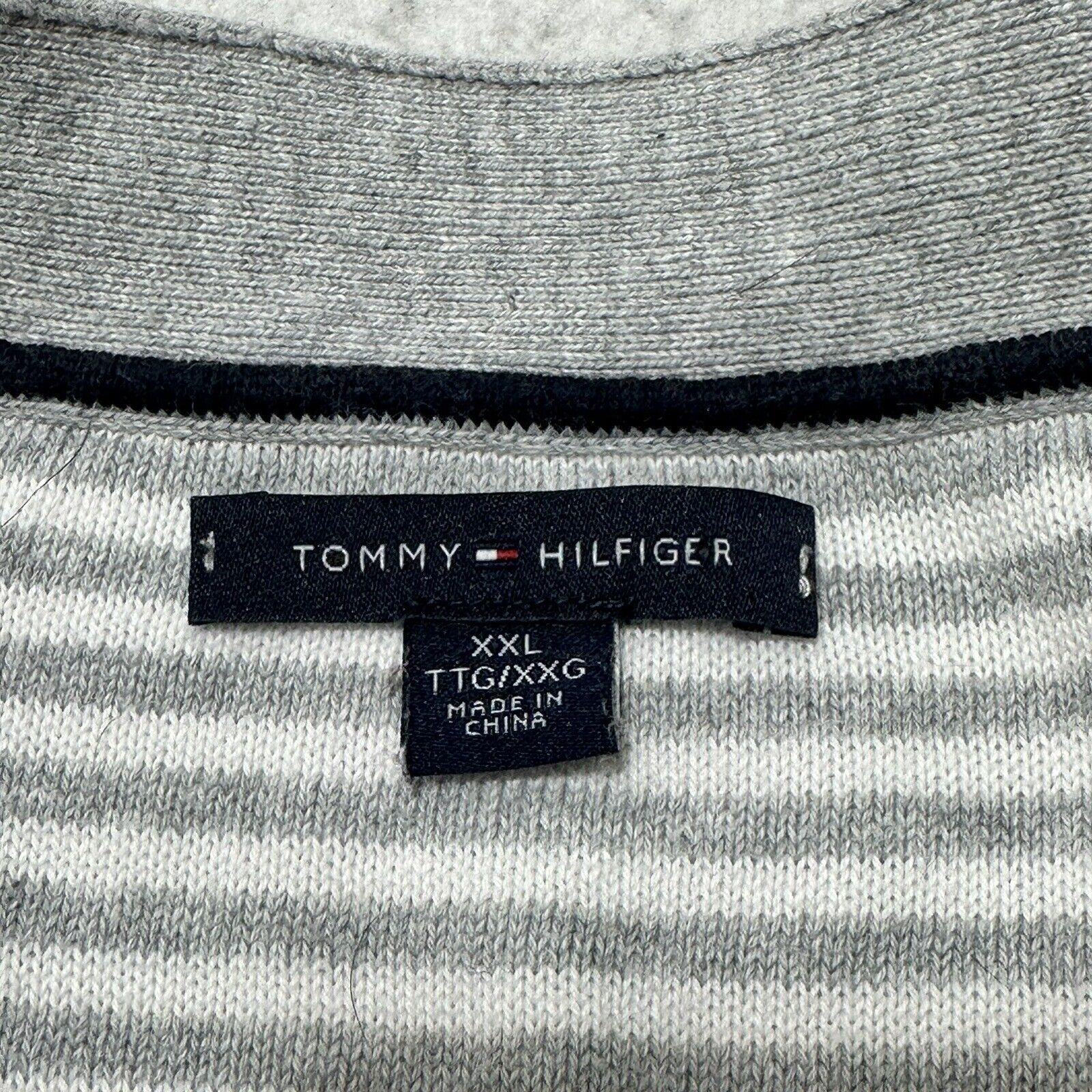 Tommy Hilfiger Tommy Hilfiger XXL Gray White Striped V-Neck Sweater Cotton Size XXL / US 16-18 / IT 52-54 - 2 Thumbnail