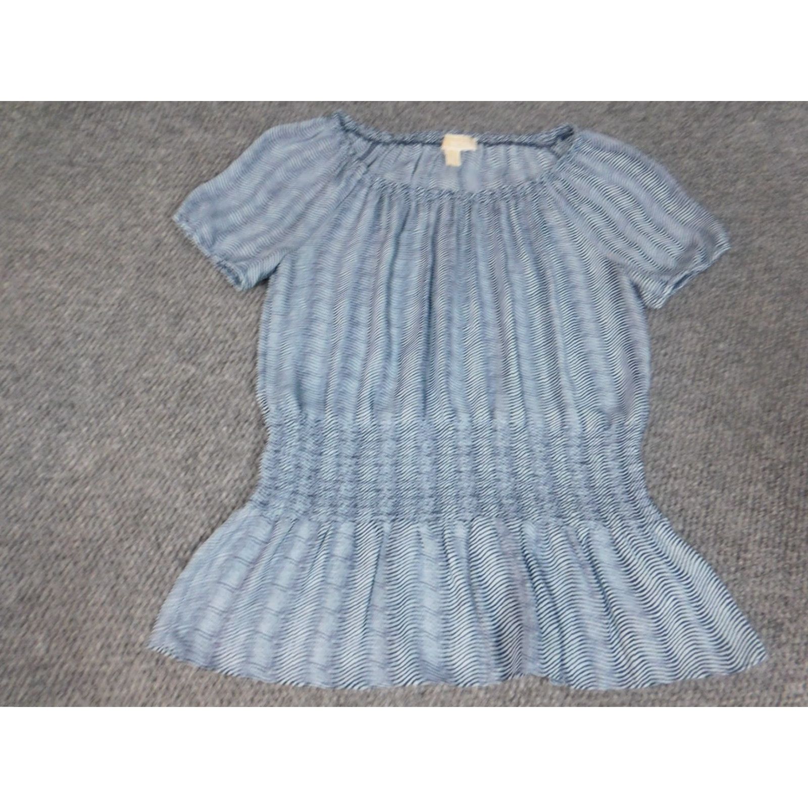Michael Kors Michael Kors Womens Blouse M Blue Striped Crew Neck Pullover Short Sleeve Dolman Stretch Ruffle Polyester Rayon Casual Classic Regular Modern Size M / US 6-8 / IT 42-44 - 2 Thumbnail