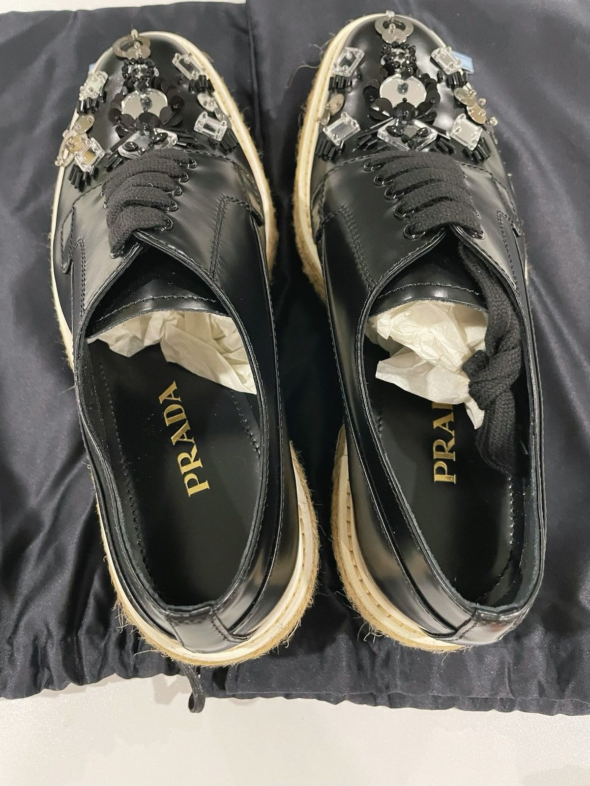 Prada PRADA Black Leather Applique Platform Laces Size US 7.5 / IT 37.5 - 3 Thumbnail