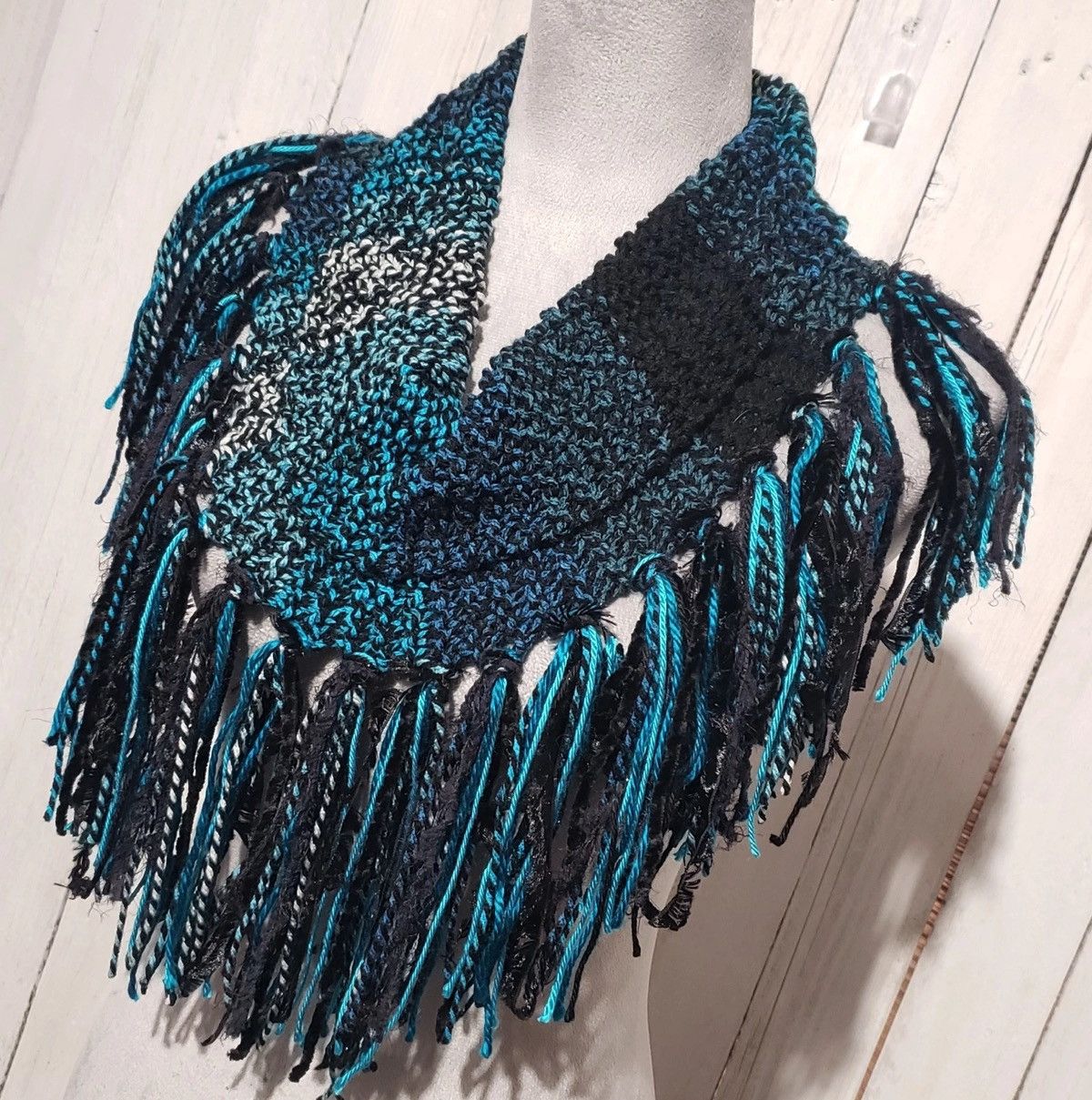 Other Cowl Scarf Black Aqua Mosaic Boho Indie Artsy Glam Festival Size ONE SIZE - 6 Thumbnail