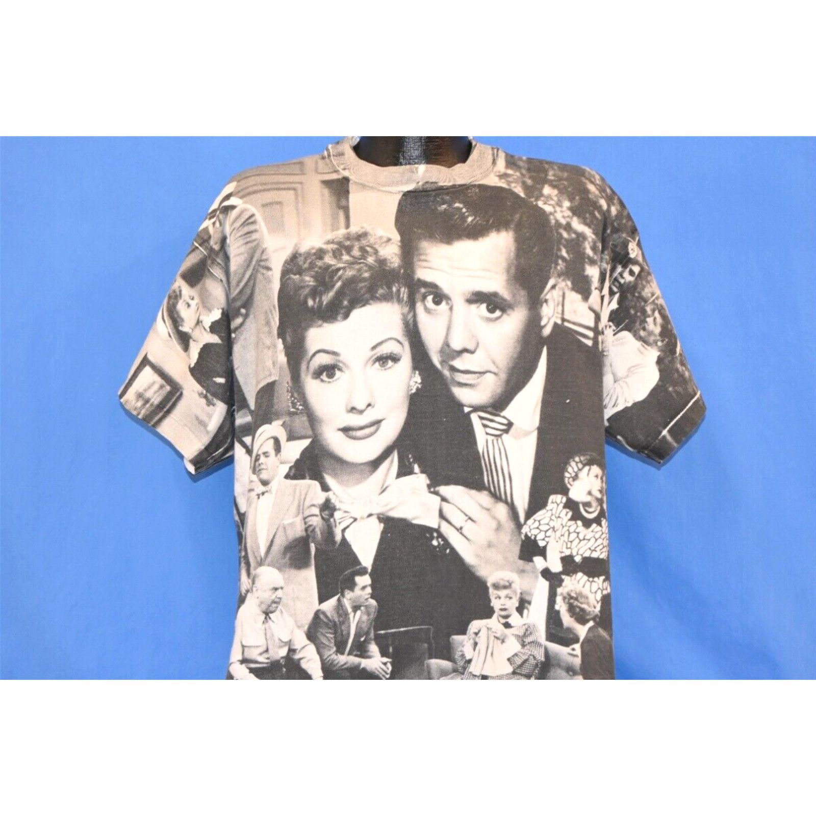 image of Fruit Of The Loom Vintage 90's I Love Lucy Sitcom Lucille Ball & Desi All Over Print Aop T-Shirt XL