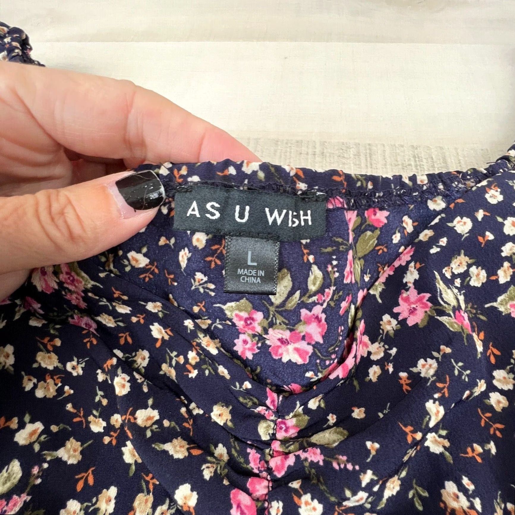 Vintage As U Wish Womens Tunic Top Navy Blue Floral Off Shoulder Flowy Blouse Large Size L / US 10 / IT 46 - 3 Thumbnail