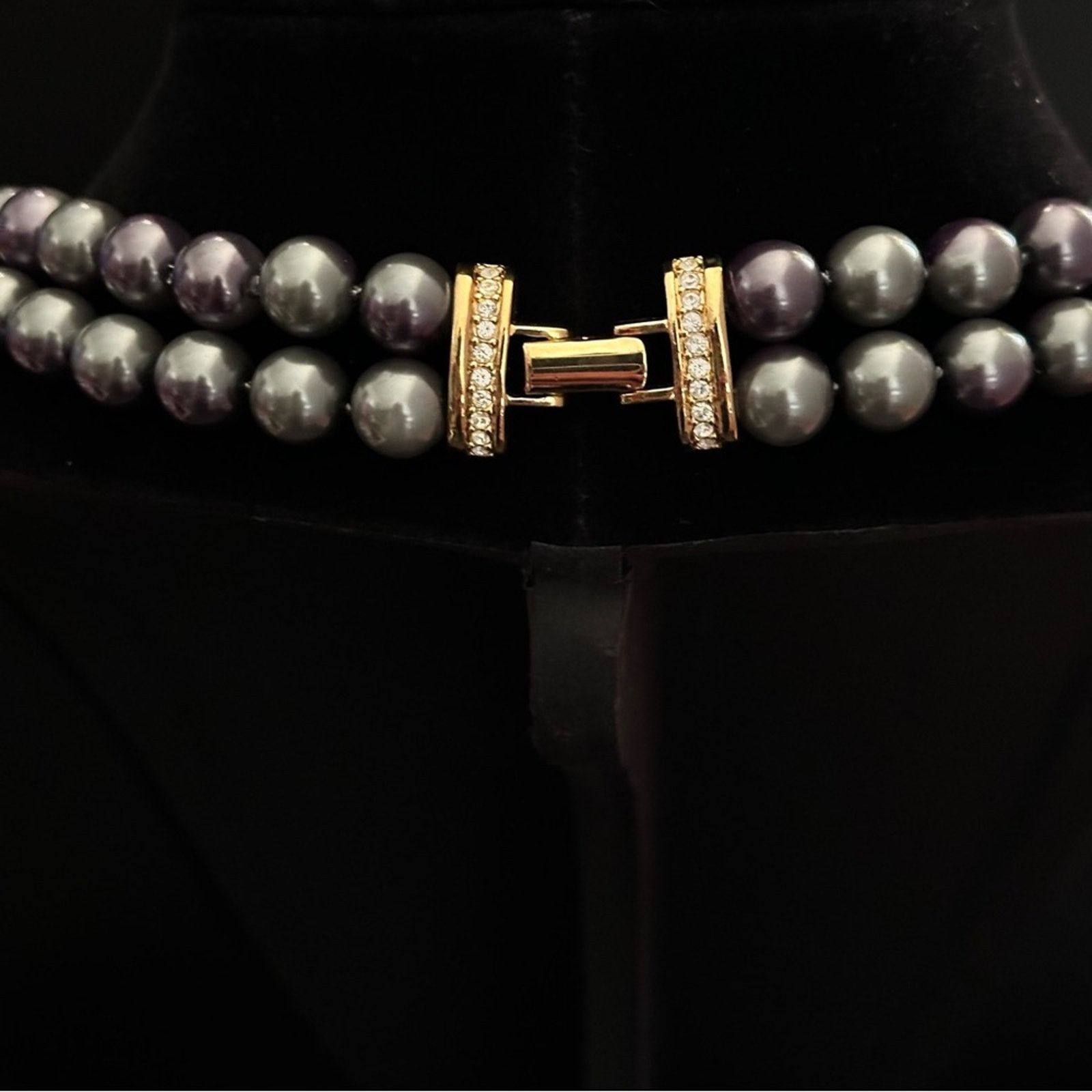 Other Vintage Y2K Black Pearl & Rhinestone Double Strand Necklace Size ONE SIZE - 4 Thumbnail