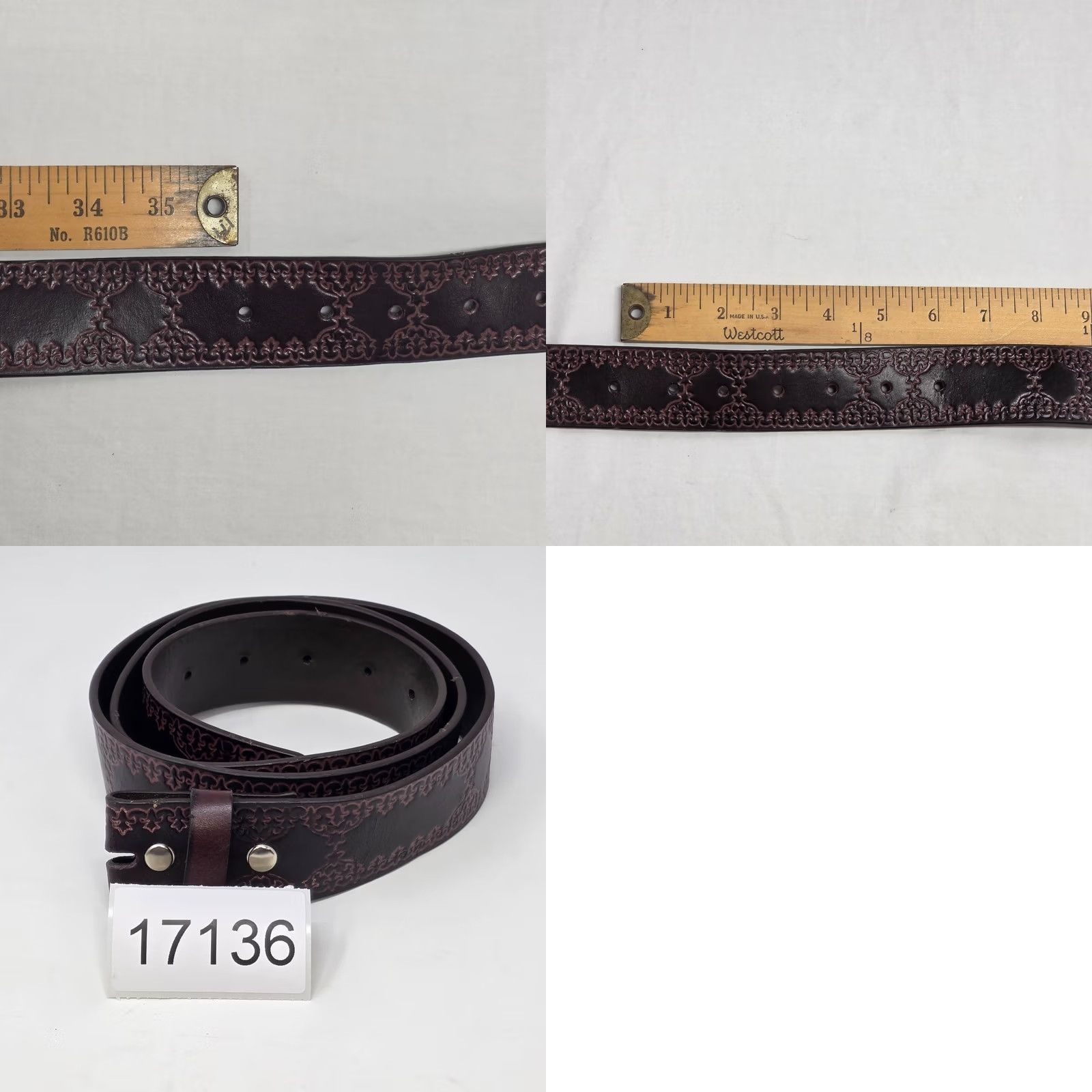 Vintage Belt Geometric Leather Brown Western Boho XL 1.5" Wide Mens Adjustable No Buckle Vintage? Size ONE SIZE - 8 Thumbnail