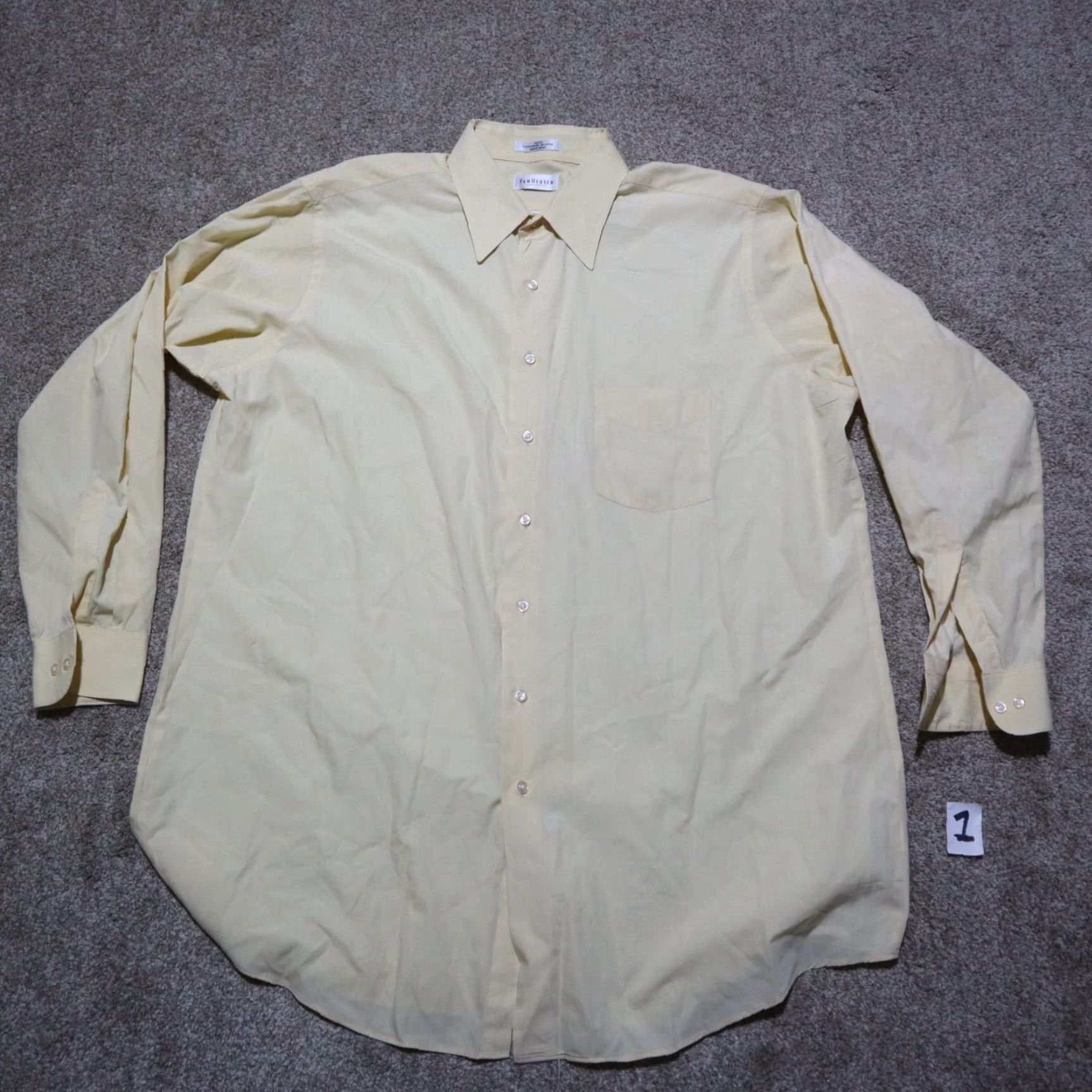 Van Heusen Van Heusen Dress Shirt Mens Size 18 Tan Regular Fit Wrinkle Free Button Up Solid Size 48R - 2 Thumbnail