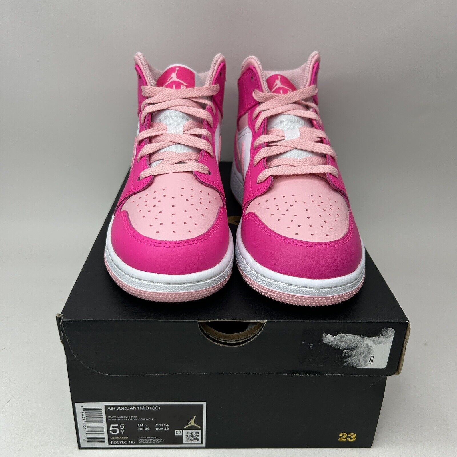 Nike Nike Air Jordan 1 Mid GS “Fierce Pink/Barbie” Size US 7 / IT 37 - 2 Thumbnail
