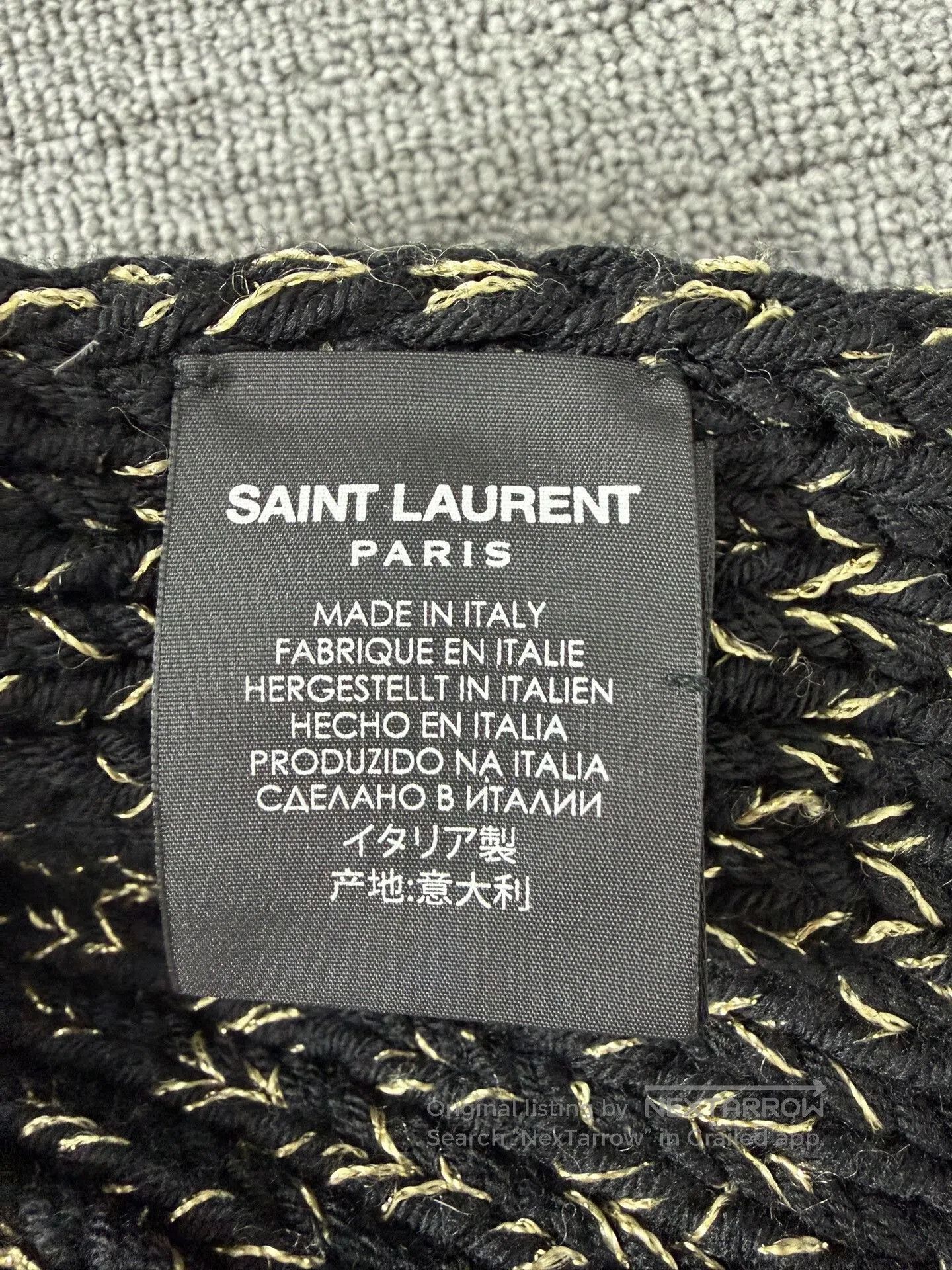 Saint Laurent Paris Saint Laurent Black Gold Blended Wool Scarf. Size ONE SIZE - 3 Thumbnail