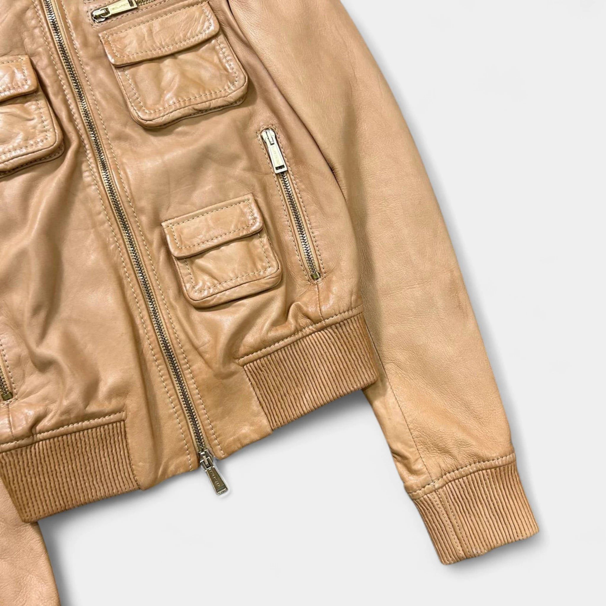 Dsquared2 Dsquared2 Beige Leather Cargo Bomber Jacket Size XS / US 0-2 / IT 36-38 - 3 Thumbnail