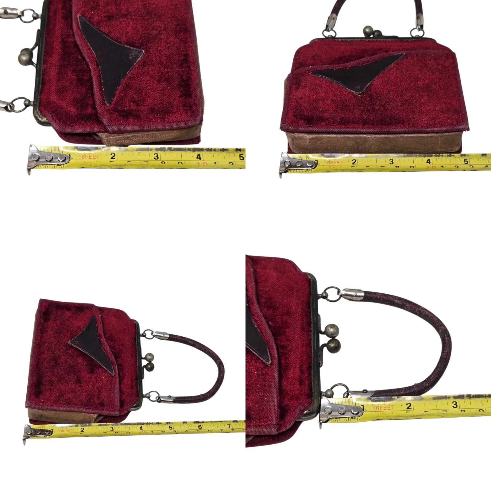 Velvet VINTAGE Antique Red Velvet Purse Mini Bag Kissing Clasp Art Deco 1920s RARE READ Women Purse Velvet Eveningwear 1920s Women Size ONE SIZE - 8 Thumbnail