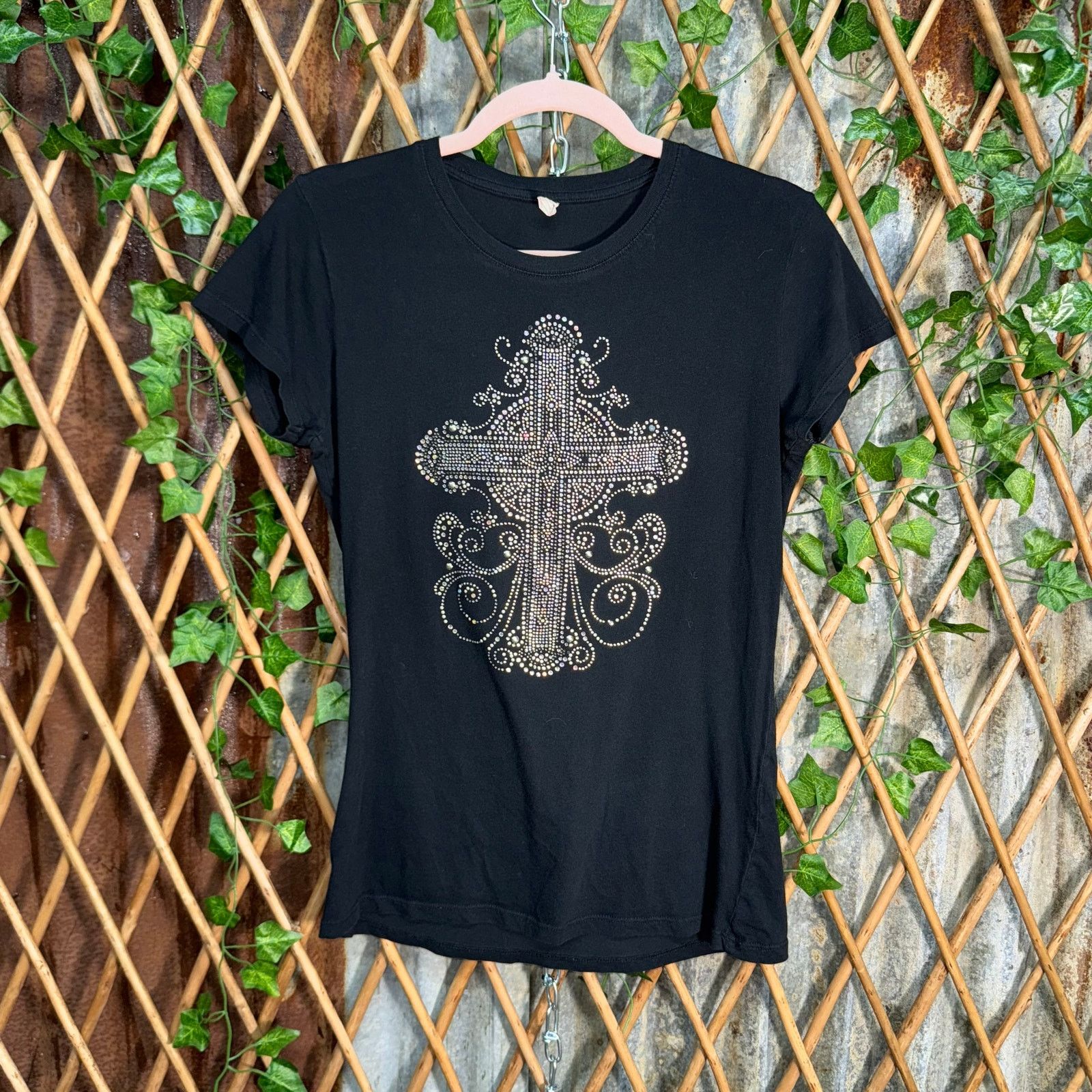 Vintage Vintage Y2K BCBG cross grunge femme 2000s rhinestone t-shirt Size L / US 10 / IT 46 - 1 Thumbnail