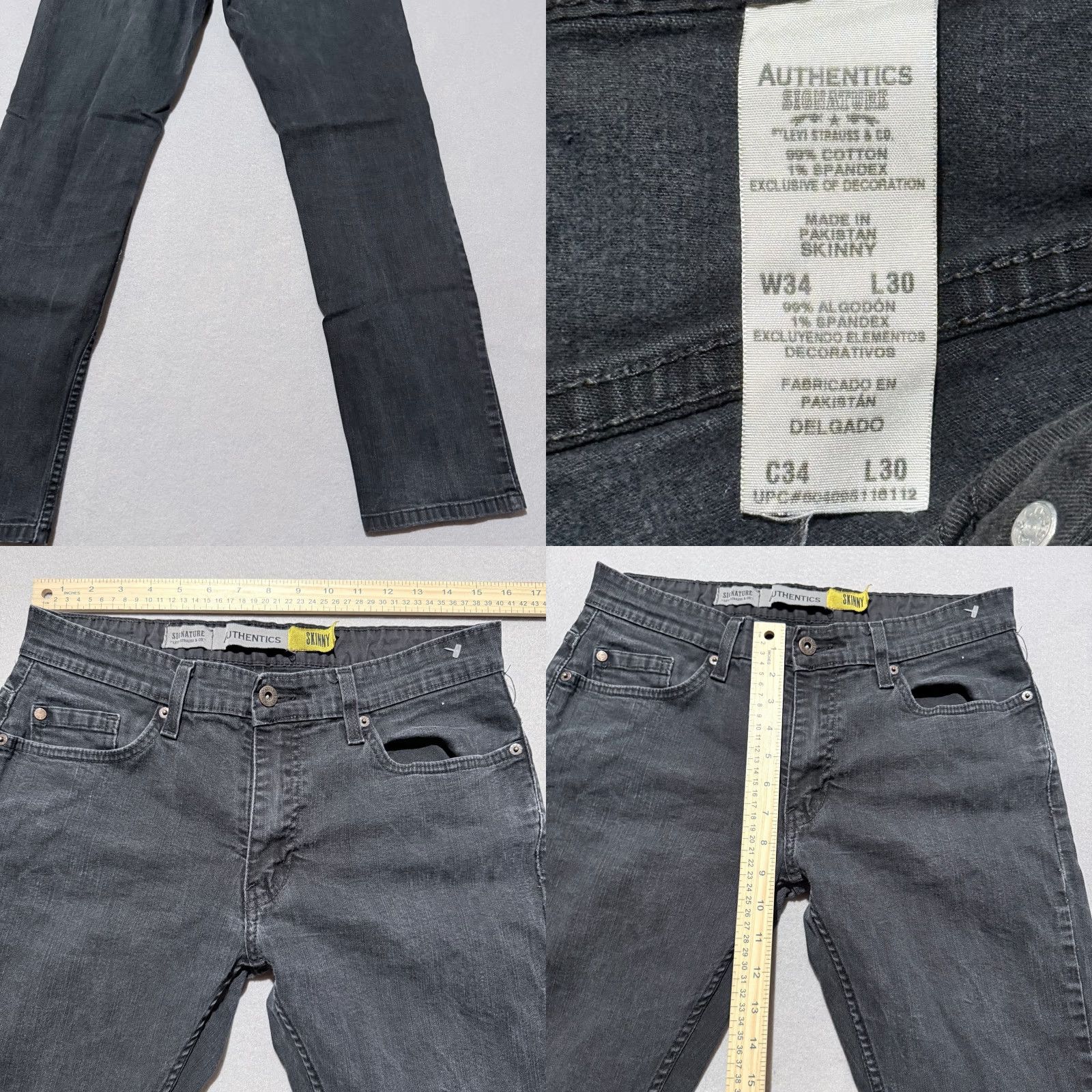Vintage Signature by Levi Strauss Jeans Mens Black Denim Low Rise Stretch Skinny - 34x30 XS? Size US 34 / EU 50 - 8 Thumbnail