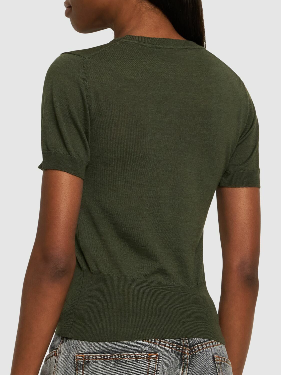 Vivienne Westwood o1f1d3z0226 Bea Logo Knitted T-Shirt in Moss Green Size XS / US 0-2 / IT 36-38 - 3 Thumbnail