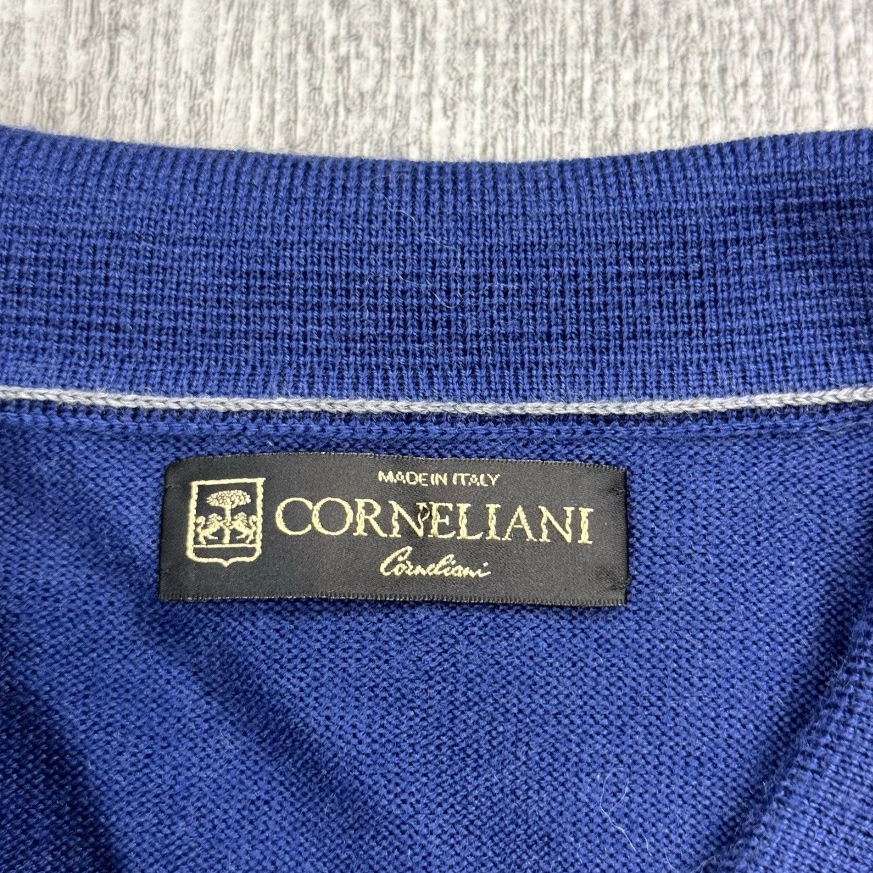 Corneliani CORNELIANI Men's Blue Wool Sweater EU 54 US 44 L Collared Fine Knit Luxury Size US XXL / EU 58 / 5 - 4 Thumbnail