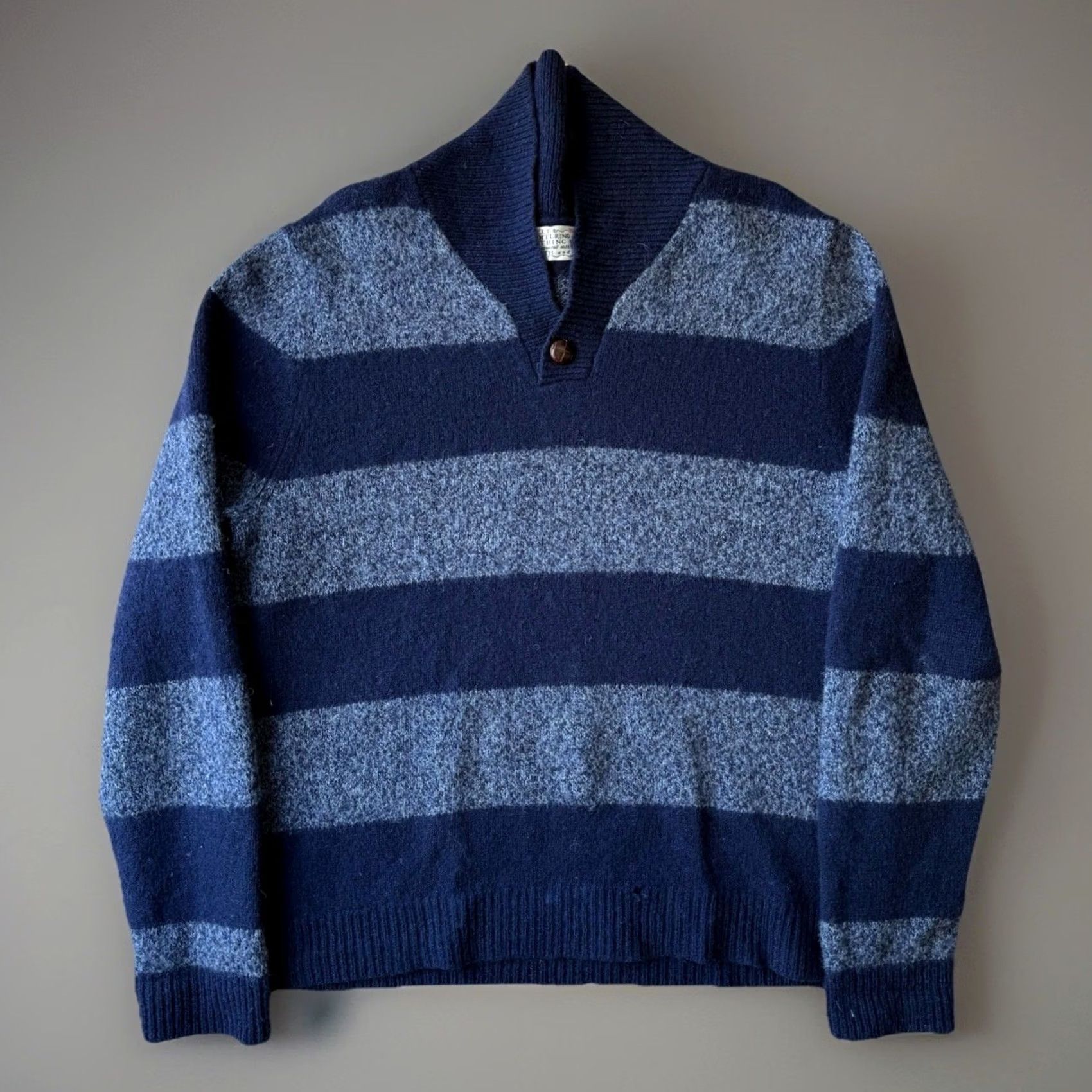 Vintage VINTAGE Shipley & Halmos Sweater XL Blue Striped Wool Pullover Shawl Collar Outerwear Size US XL / EU 56 / 4 - 2 Thumbnail