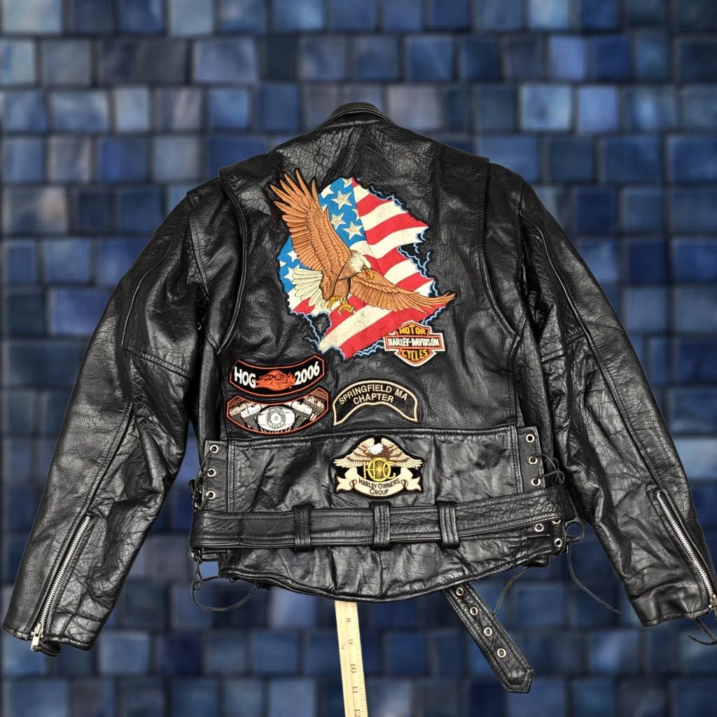 Harley Davidson VINTAGE Harley-Davidson Jacket Mens M Black Leather Biker HOG Patches Size US M / EU 48-50 / 2 - 1 Thumbnail