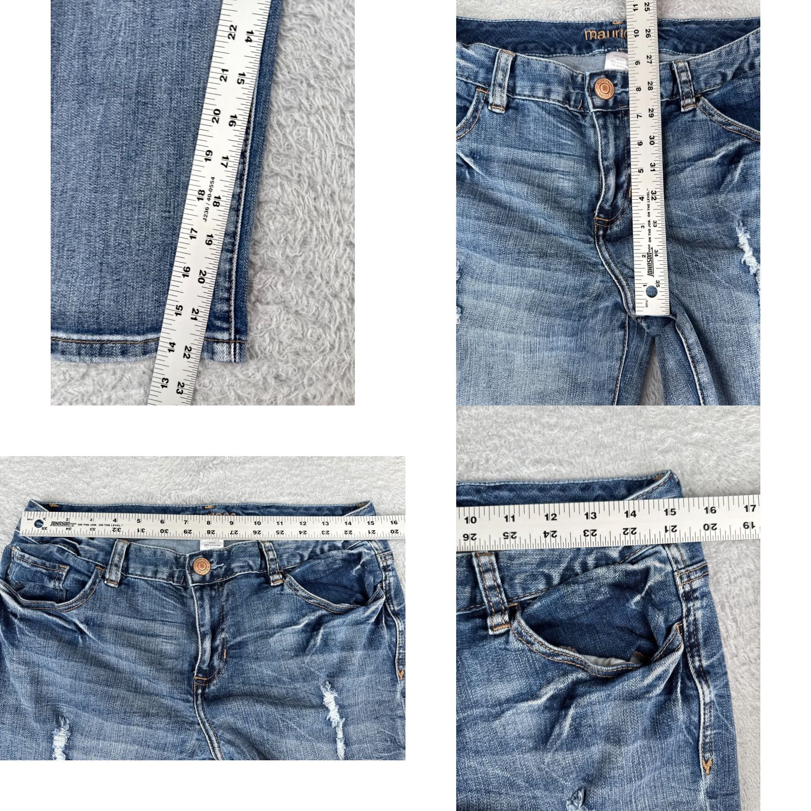 Vintage Maurices Jeans Capri Mid 11 Blue Denim Distressed 30x22 Cotton Blend Womens Capri Jeans Size 32" / US 10 / IT 46 - 8 Thumbnail