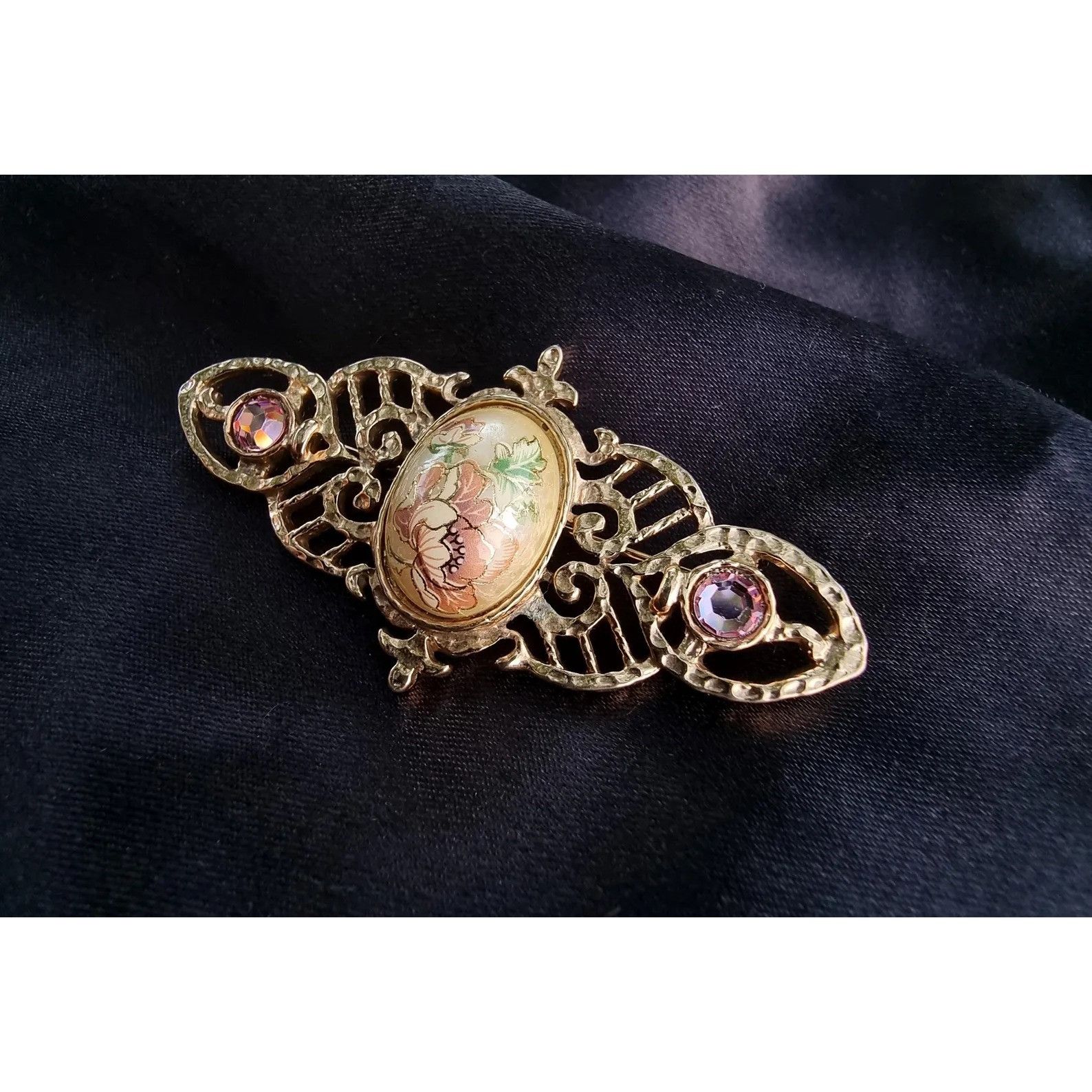 Vintage Vintage 1928 Floral Enamel Brooch Set Gold-Tone Filigree Size ONE SIZE - 5 Thumbnail