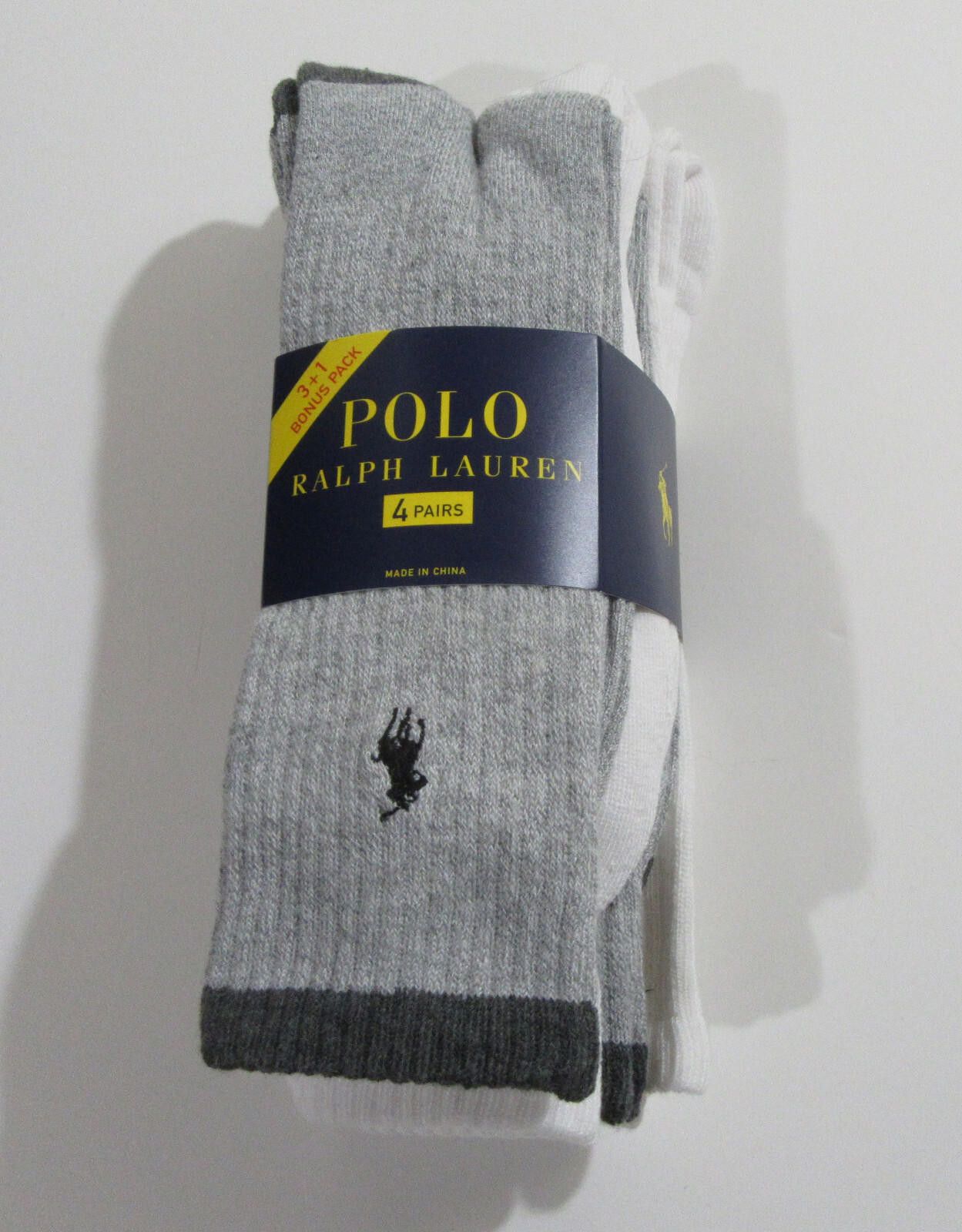 Polo Ralph Lauren Polo Ralph Lauren Mens Crew Socks Gray and White 4 pack NWT Size ONE SIZE - 3 Thumbnail