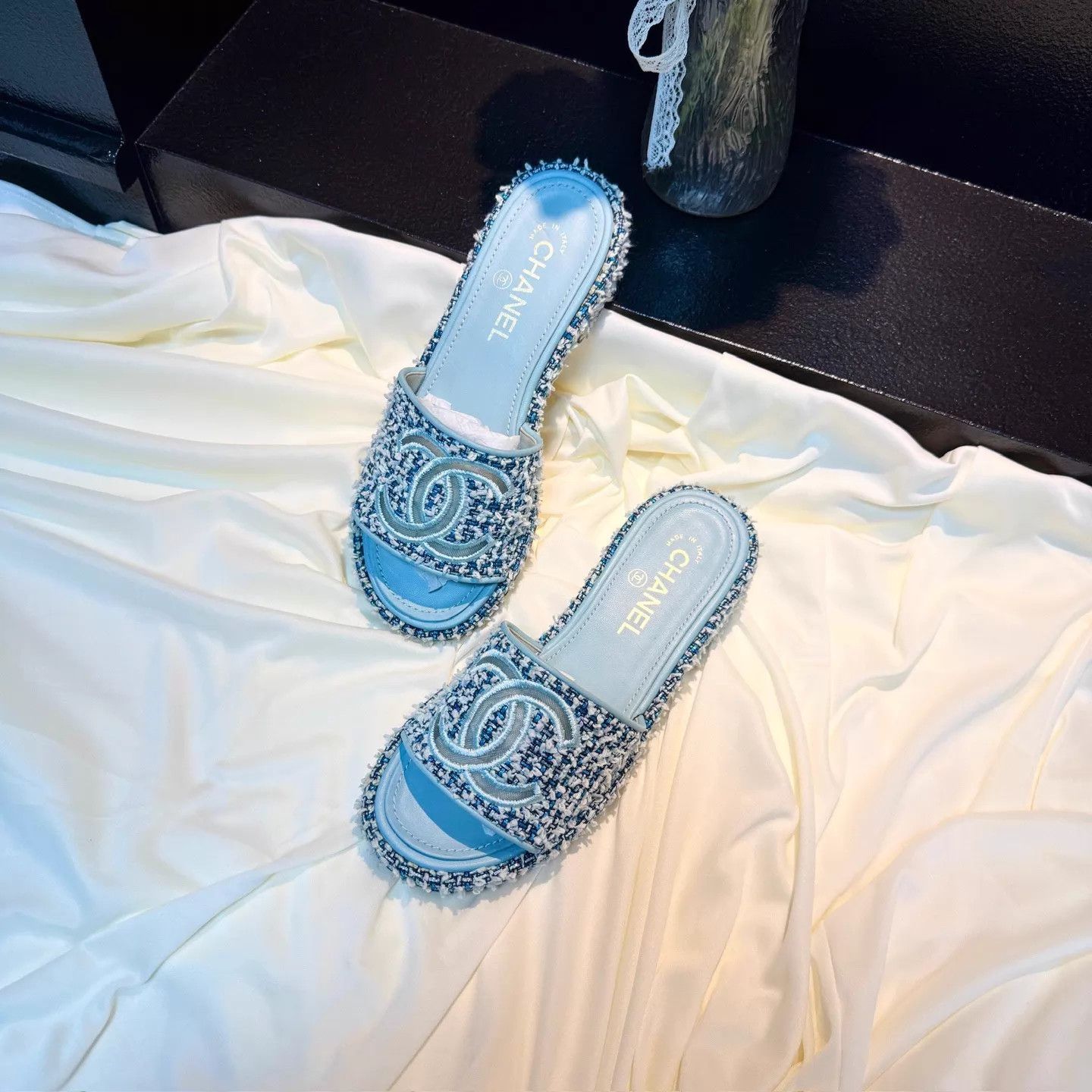 Chanel CHANEL Women's Tweed CC Slides 36.5 EU 99 New Size US 6 / IT 36 - 1 Thumbnail