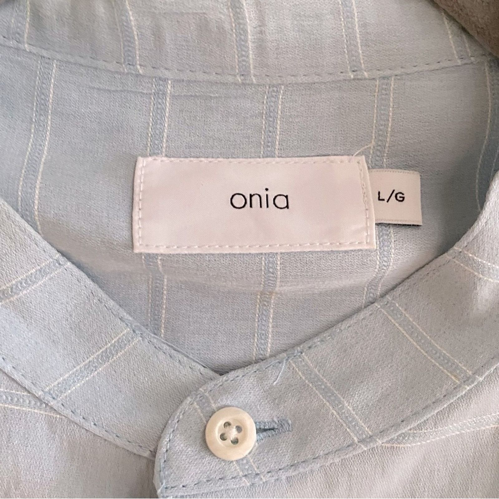 Onia ONIA Mens $189 Light Blue Mandarin Collar Shirt LG EUC Size US L / EU 52-54 / 3 - 9 Thumbnail