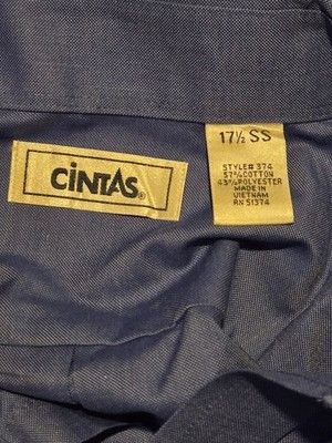 Cintas Cintas Work Shirt Mens 17.5 SS Button Down Blue Embroidered Size US XL / EU 56 / 4 - 4 Thumbnail