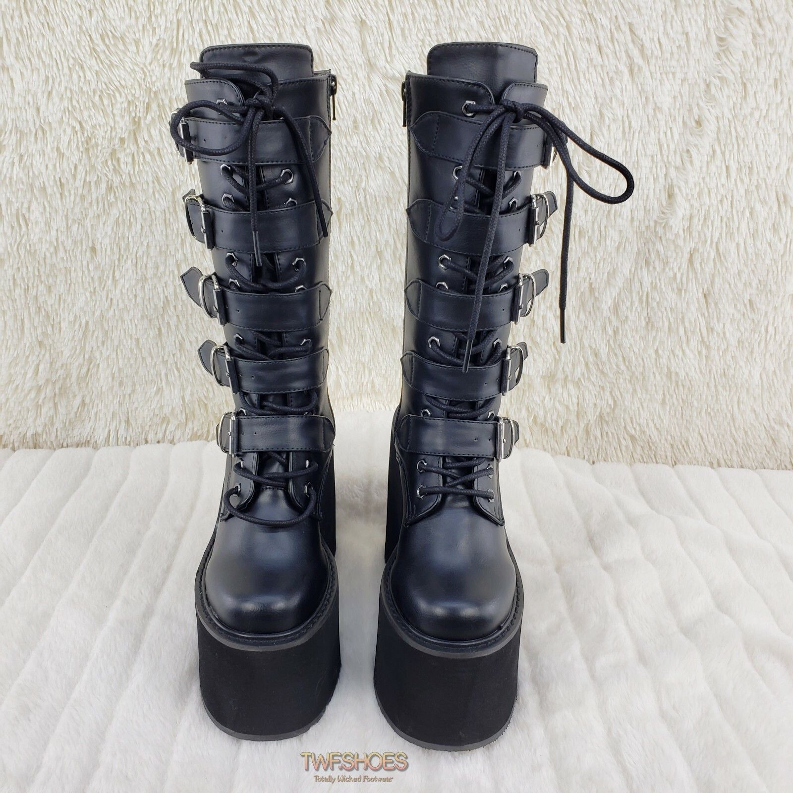 Demonia Cult DEMONIA Swing 220 Black Matte Multi Buckle Goth Mid-Calf Boo Size US 12 / IT 42 - 4 Thumbnail