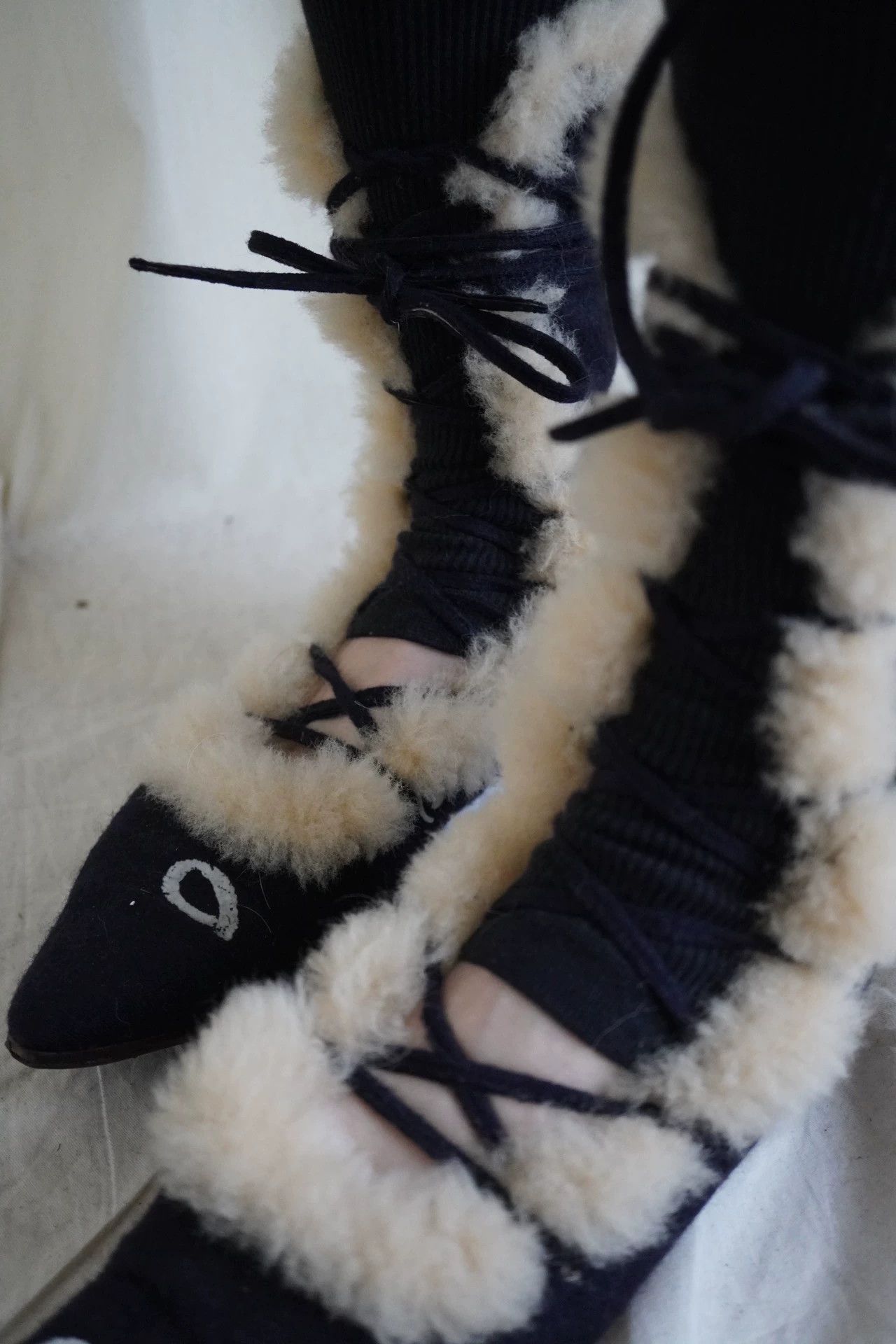 mina perhonen MinaPerhonen 2000s Hand-Painted Fur Boots 9/10 EU36.5 Size US 6 / IT 36 - 1 Thumbnail