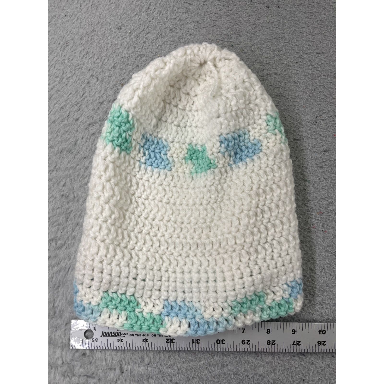 Vintage Handmade Beanie Toque One Size White Blue Crochet Knit Acrylic Blend Womens Size ONE SIZE - 5 Thumbnail