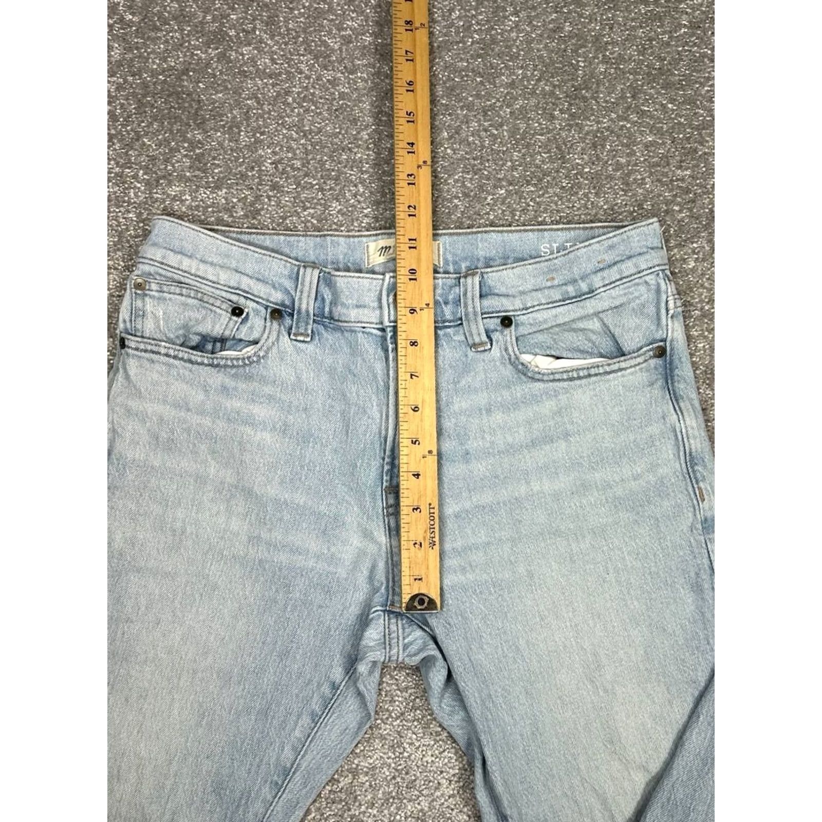 Madewell Madewell Jeans Womens 32 Blue Denim Slim Straight 32x29 Distressed Button Zip Mid Rise 5-Pocket Cotton Spandex Size 24" / US 00 / IT 34 - 4 Thumbnail