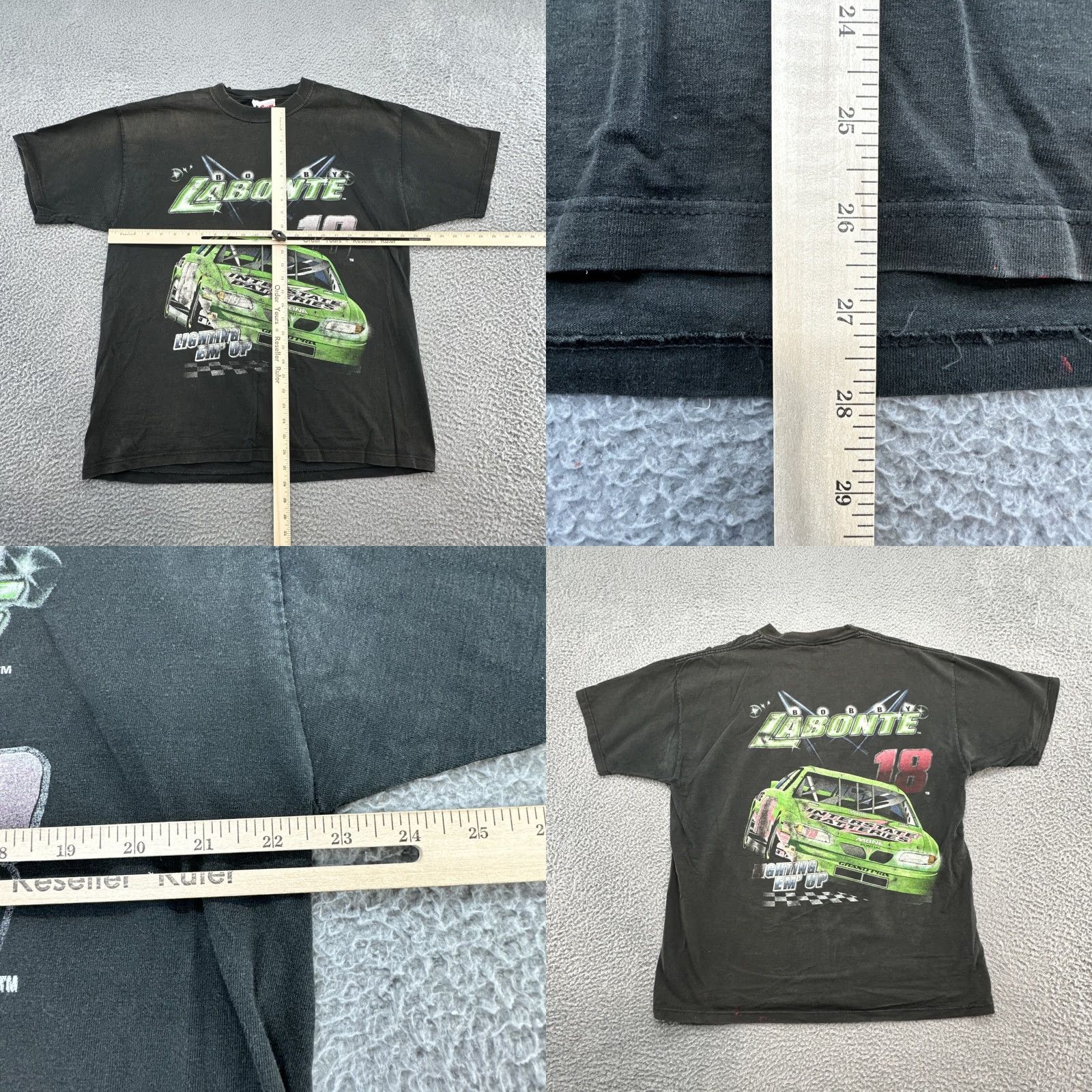 Chase Authentics VINTAGE NASCAR Bobby Labonte #18 T Shirt Lighting Em' Up Chase Authentics Large Black 90s Mens T-Shirt Shirts Men Racing Nascar Size US L / EU 52-54 / 3 - 8 Thumbnail