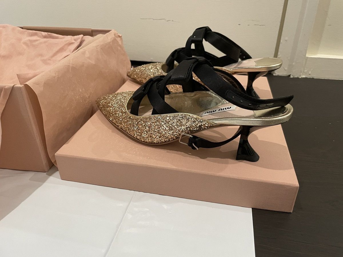 Miu Miu Miu Miu Glitter Slingback Heels with Satin Ribbons – Size 37 Size US 7 / IT 37 - 2 Thumbnail