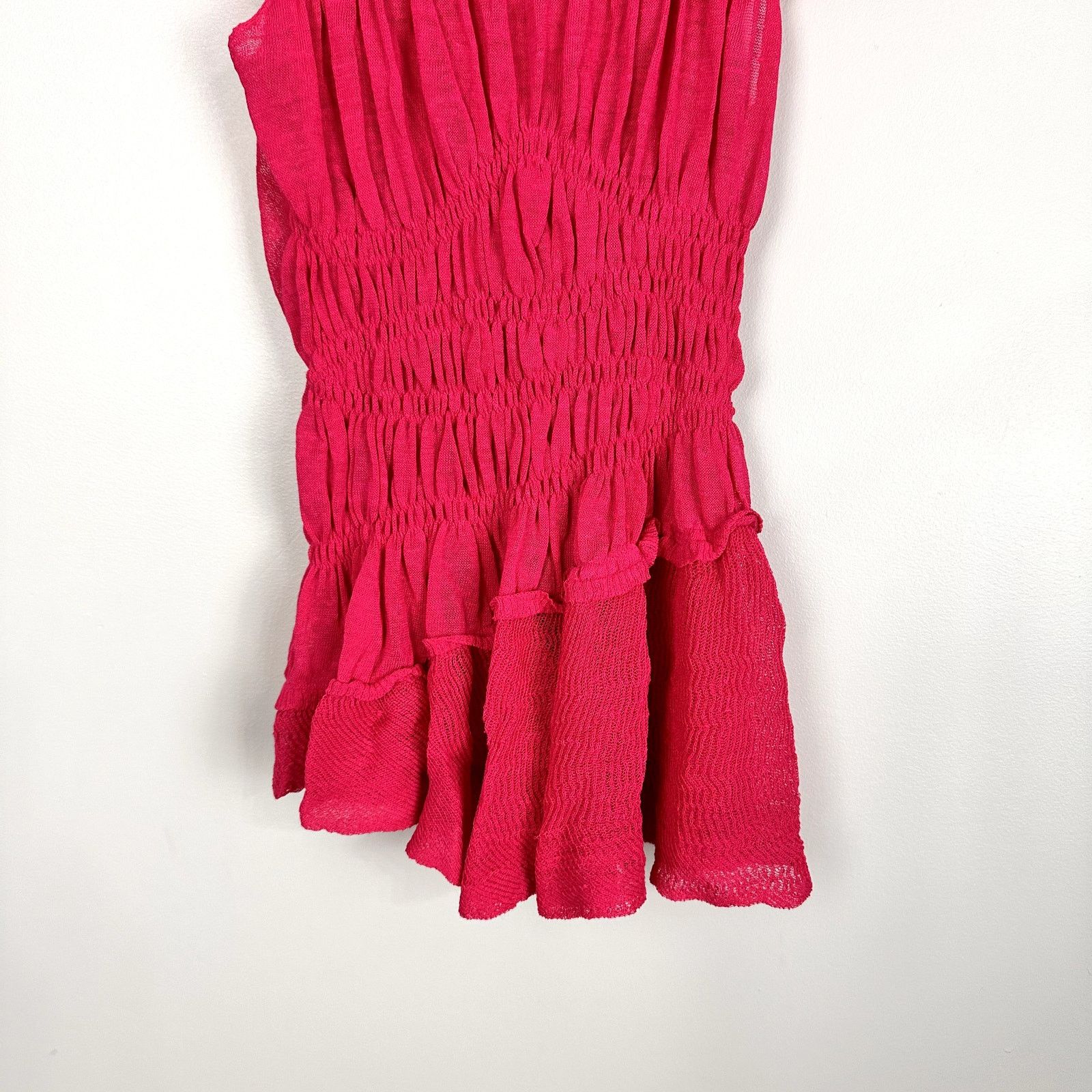 Anthropologie By Anthropologie Sheer Ruffled Hot Pink Sweater Top Small Size S / US 4 / IT 40 - 5 Thumbnail