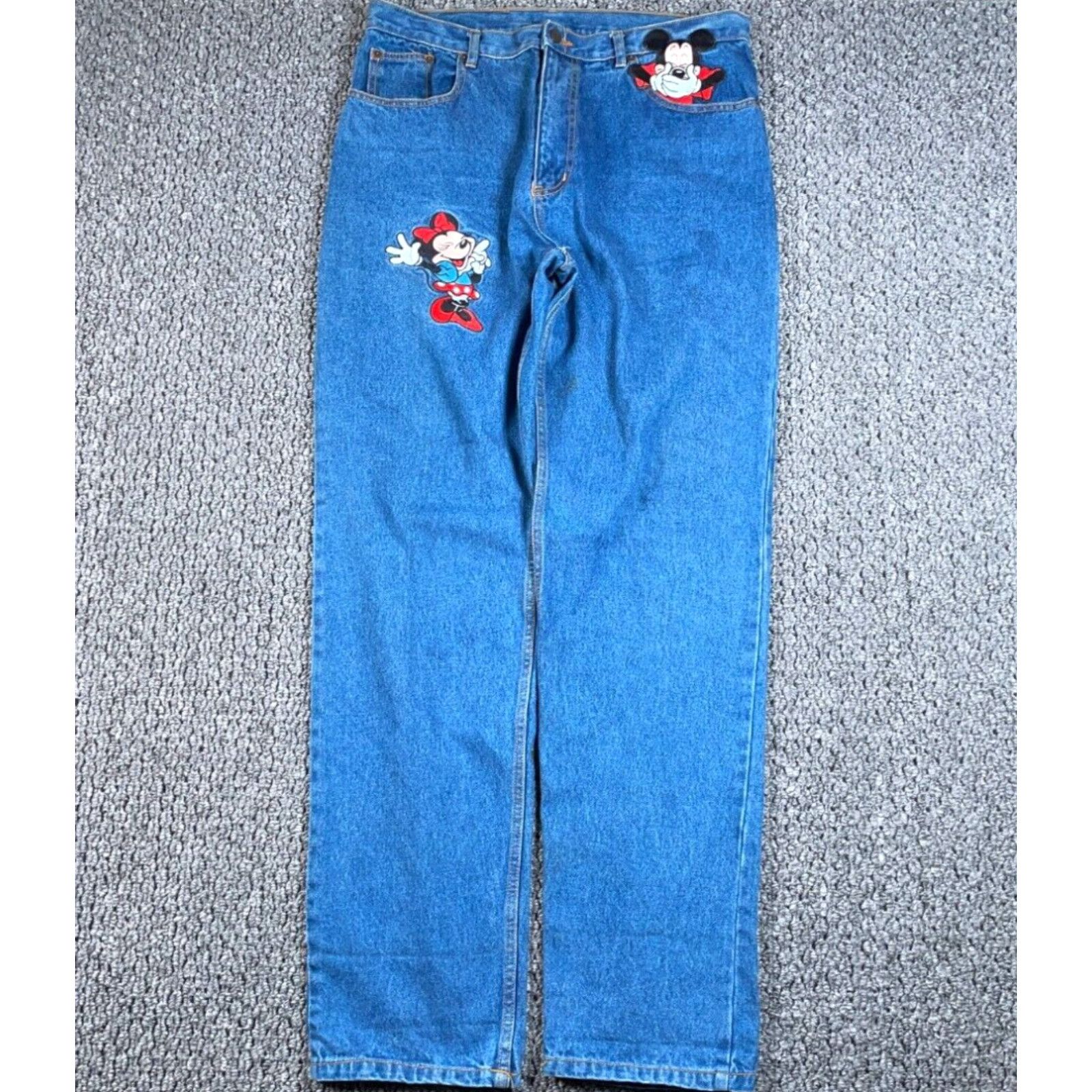 image of VTG Mickey Inc. Embroidered Jeans Adult 2Xl (34 X 34) Blue Denim Minnie in White, Men's