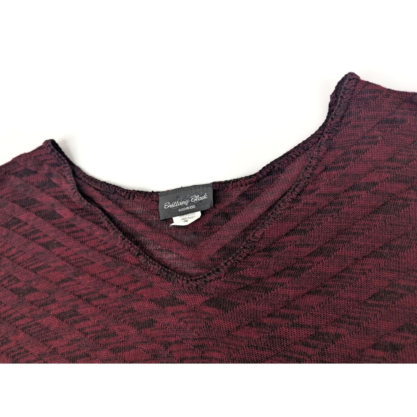 Vintage Brittany Black Top Dolman Sleeve V-Neck 3X Acrylic Knit Dark Maroon Pullover Casual Womens Plus Size Size XXL / US 16-18 / IT 52-54 - 5 Thumbnail