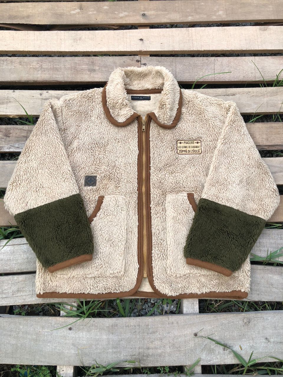 Vtg Zucca by Issey Miyake Fleece Jacket SpellOut Embroidery