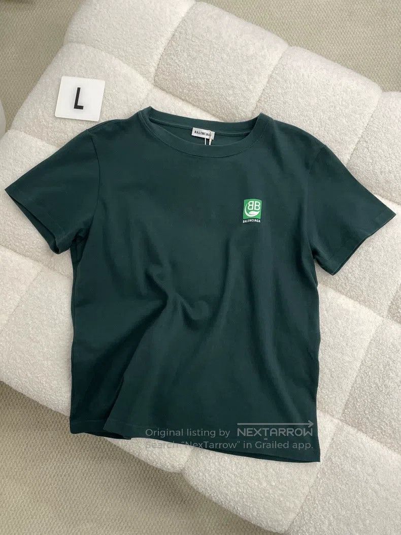 Balenciaga Double B Green Logo Green Short Sleeve T