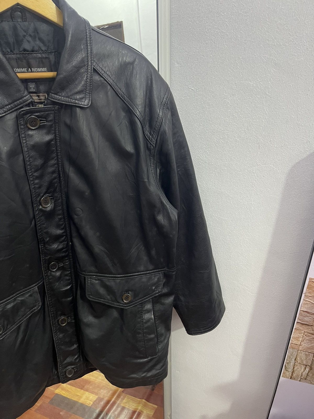 Genuine Leather Vintage Korean Leather Car Coat Jacket Black M Size US M / EU 48-50 / 2 - 3 Thumbnail