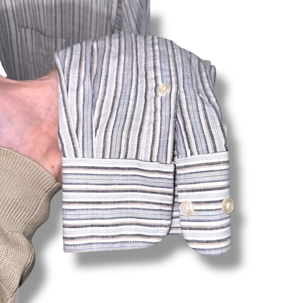 Guy Laroche Guy Laroche Gray Striped Linen Button Up Shirt XL Size US XL / EU 56 / 4 - 6 Thumbnail
