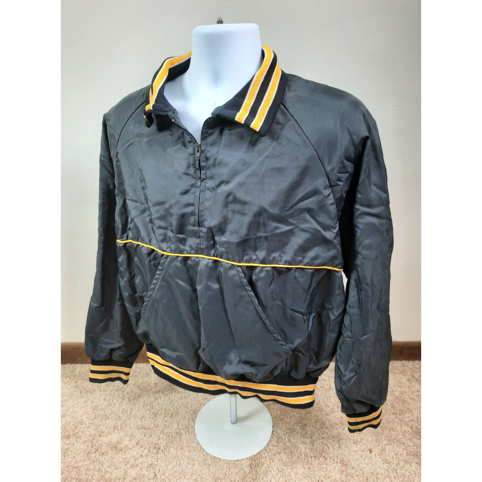 Vintage VINTAGE 1980s Black Yellow 1/4 Zip Softshell Bomber Jacket Raglan Medium M Mens Size US M / EU 48-50 / 2 - 2 Thumbnail