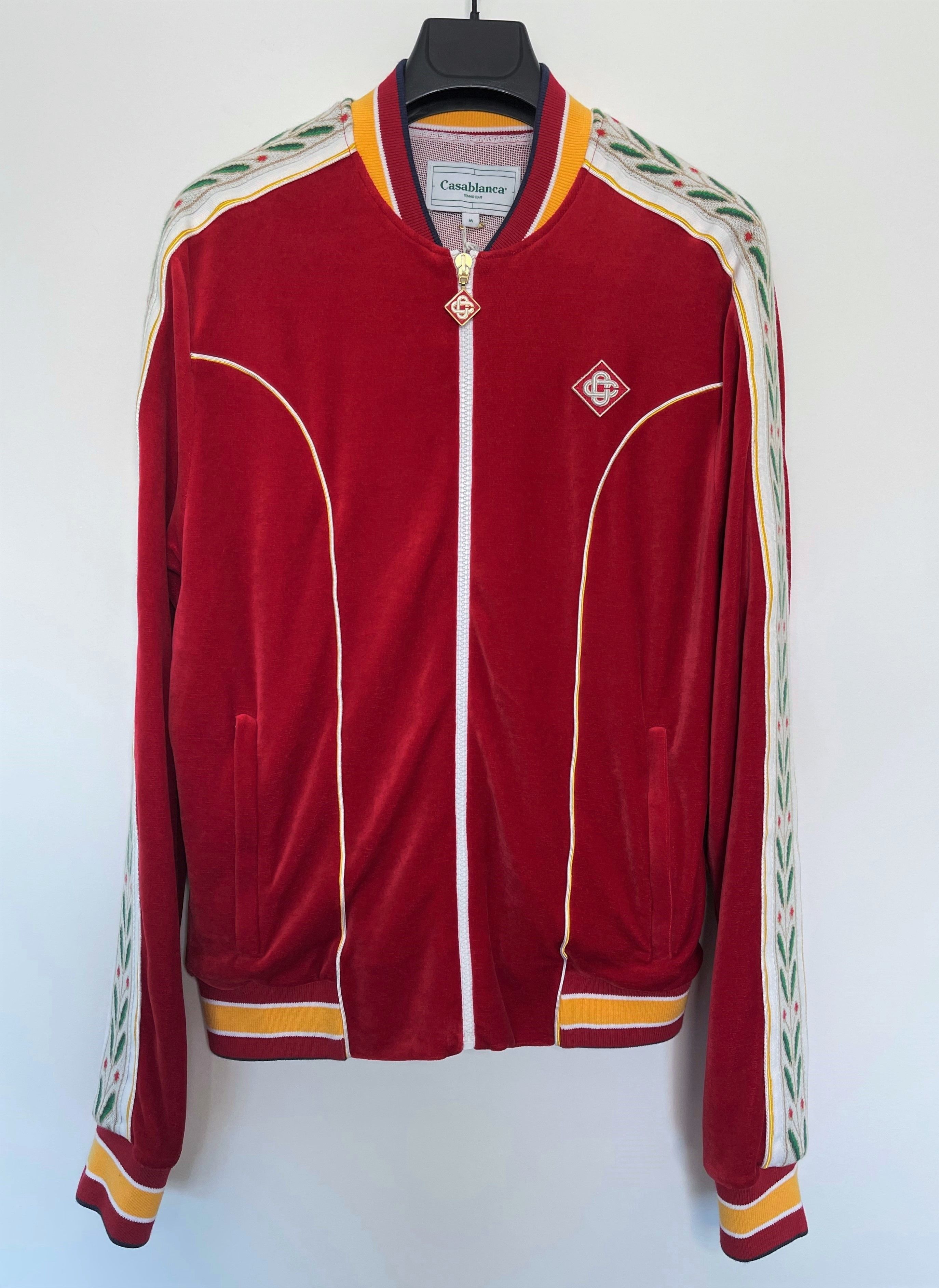 image of Casablanca Laurel Velour Zip Track Top Jacket Side Stripe Red Ss23, Men's (Size XL)